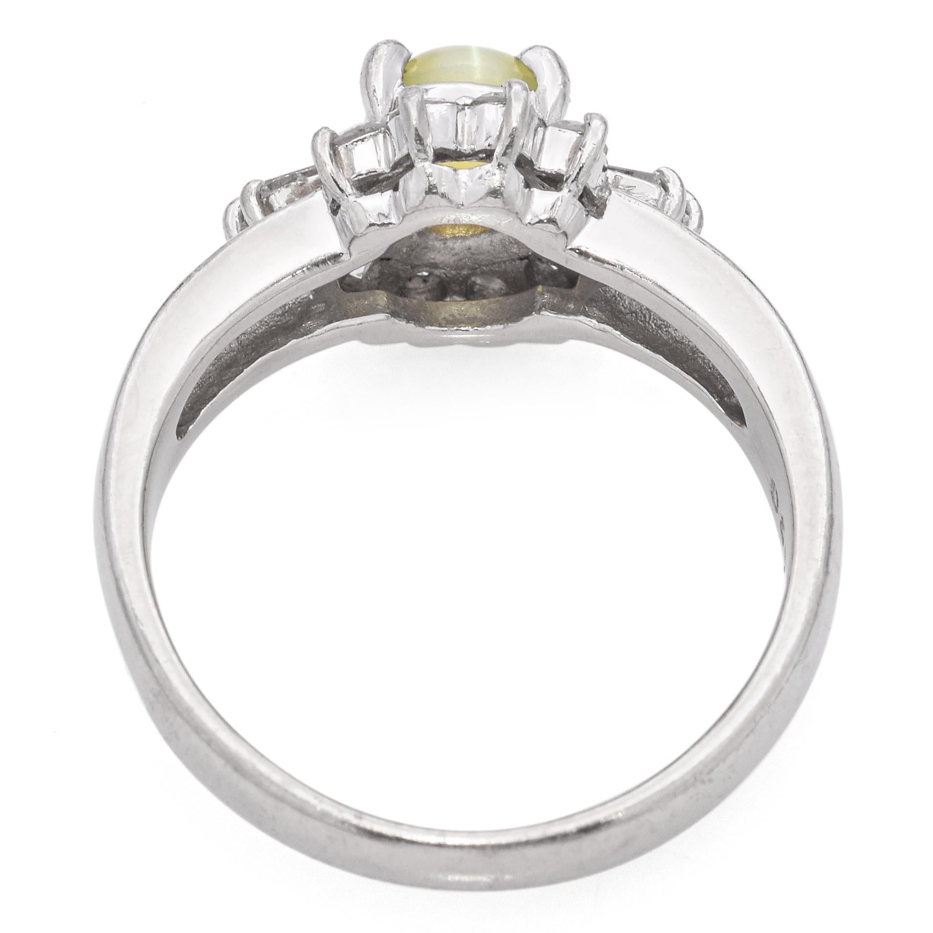 Platinum 0.88 Ct. Cat's Eye Chrysoberyl and Diamond Ring In Good Condition For Sale In New York, NY