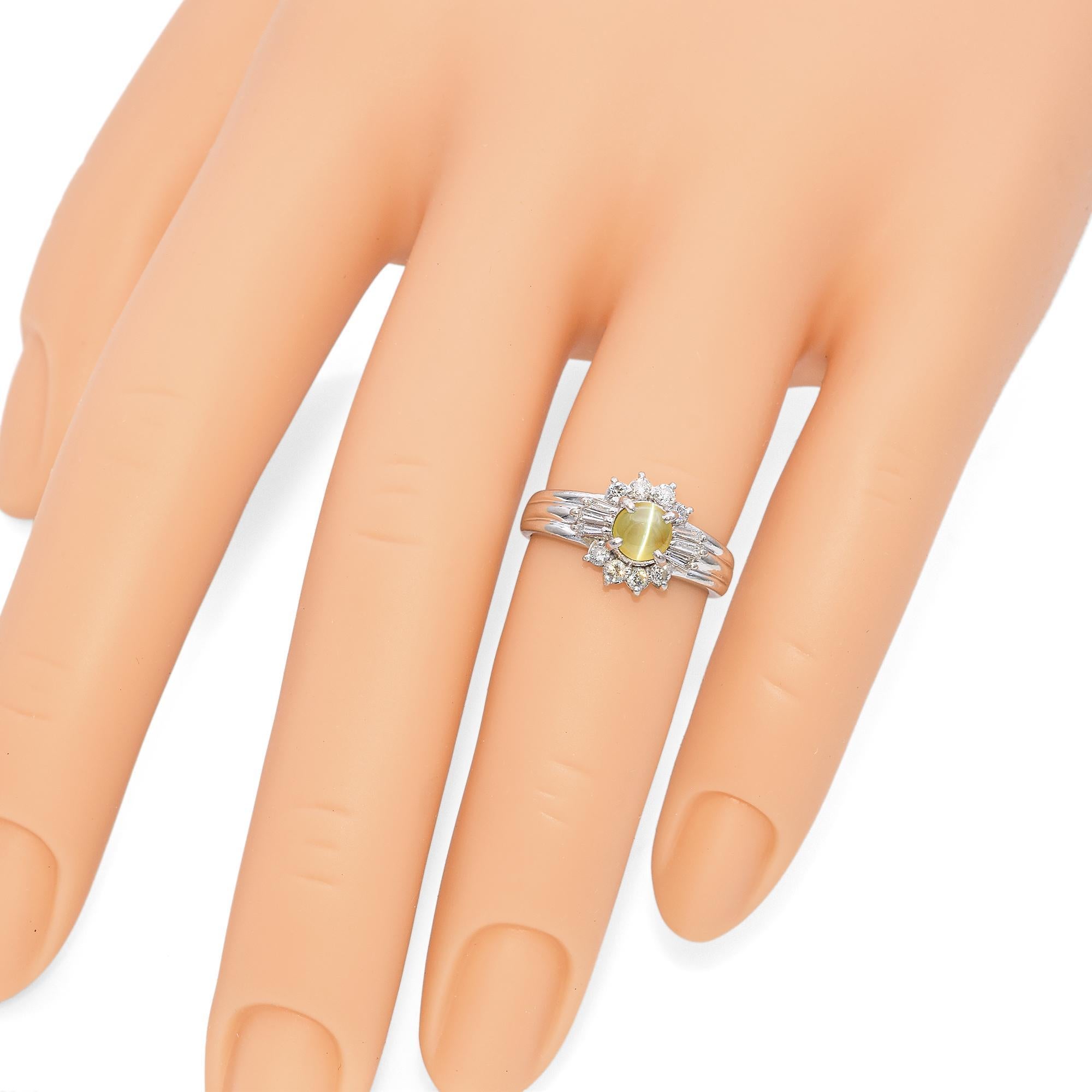 Platinum 0.88 Ct. Cat's Eye Chrysoberyl and Diamond Ring For Sale 1