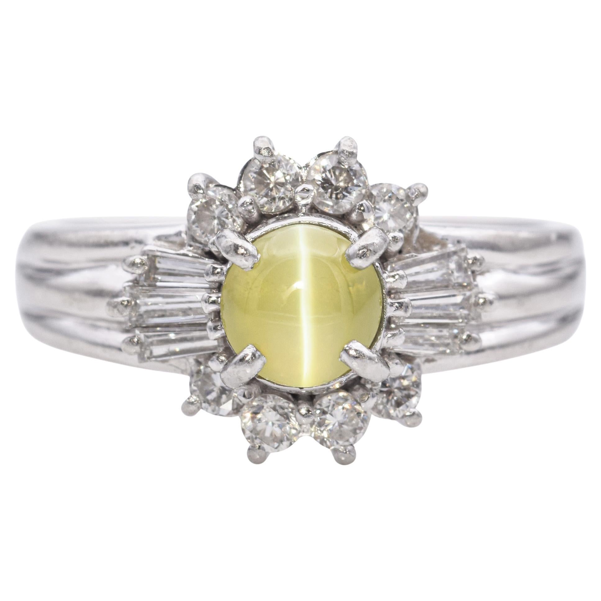 Platinum 0.88 Ct. Cat's Eye Chrysoberyl and Diamond Ring