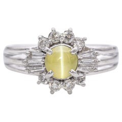 Platino 0,88 Ct. Anello con crisoberillo e diamante a forma di occhio di gatto
