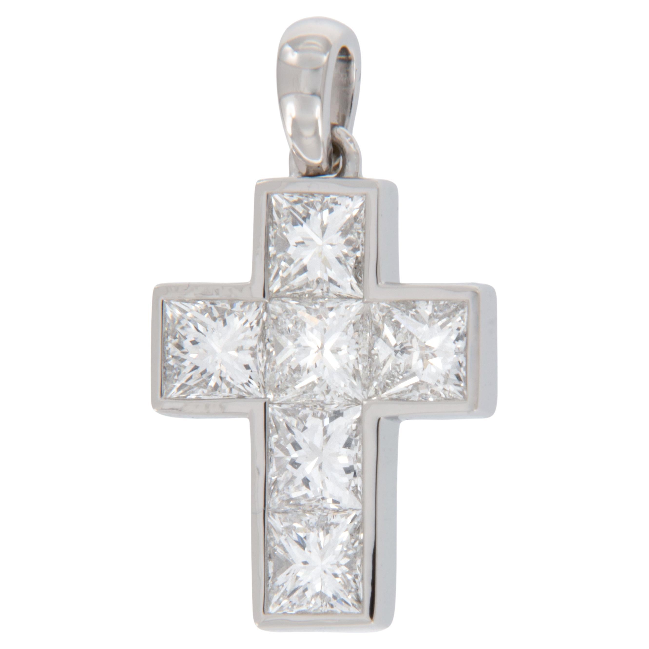 Platinum 0.90 Carat Princess Cut Diamond Cross