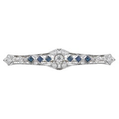 Platinum 0.90ct Diamond and Sapphire Brooch MF14-070126