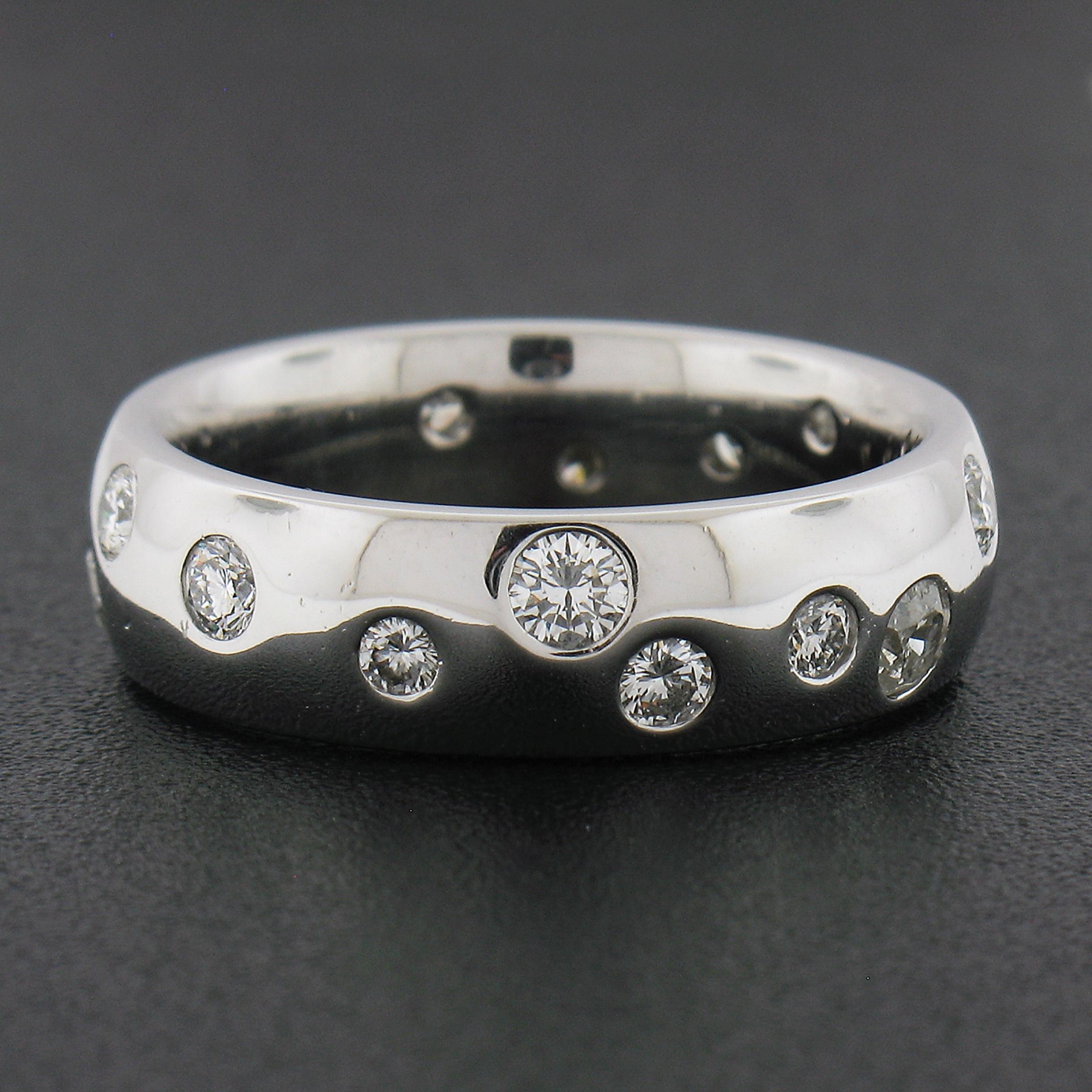 Round Cut Platinum 0.90ct Round Burnish Set Diamond 5.5mm Polished Eternity Band Ring