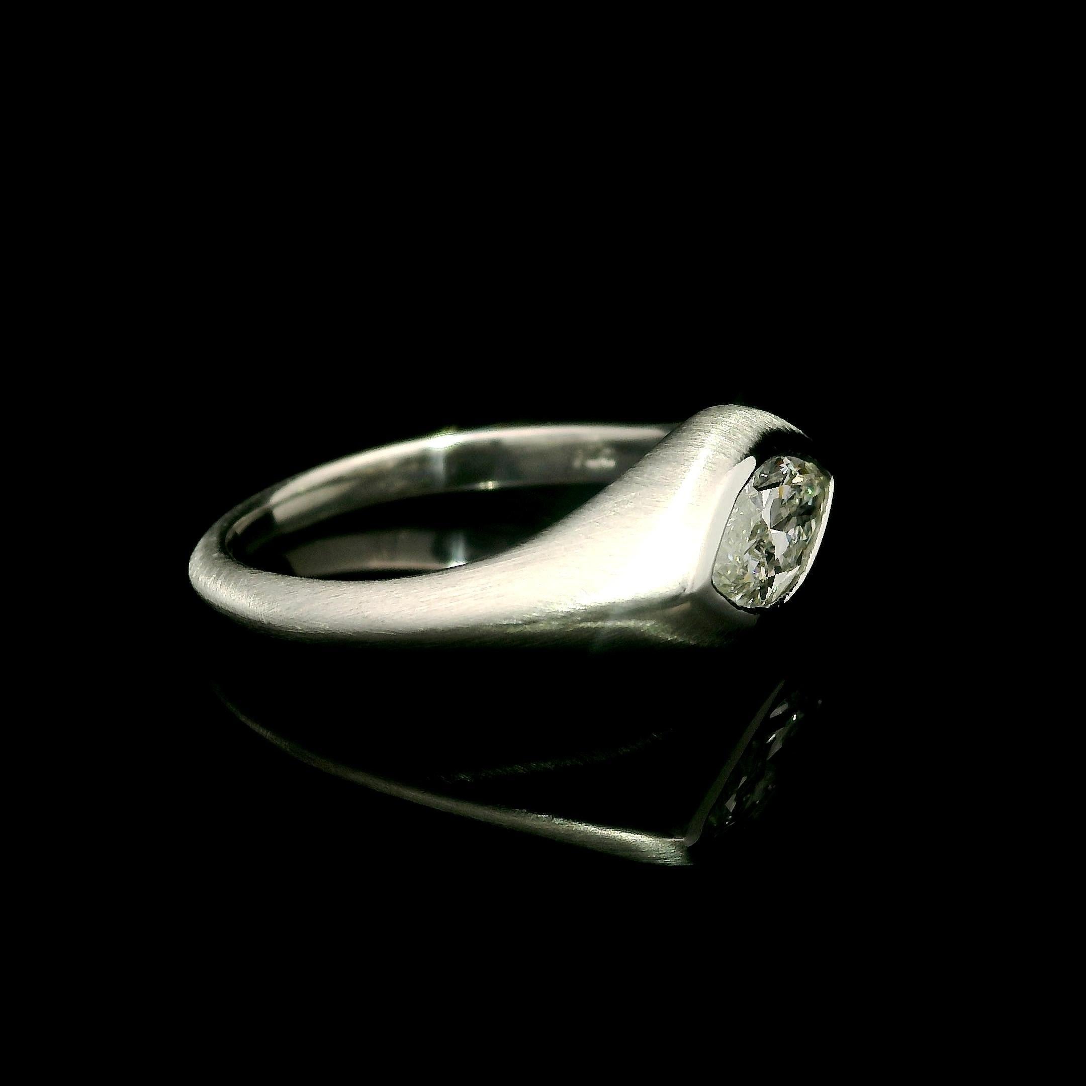--Stone(s):--
(1) Natural Genuine Diamond - Marquise Cut - Bezel Set- G Color - SI2 Clarity - 0.91ct (exact - certified)
** See Certification Details Below for Complete Info **

Material: Solid .950 Platinum
Weight: 7.84 Grams
Ring Size: 6.5 (Fitted