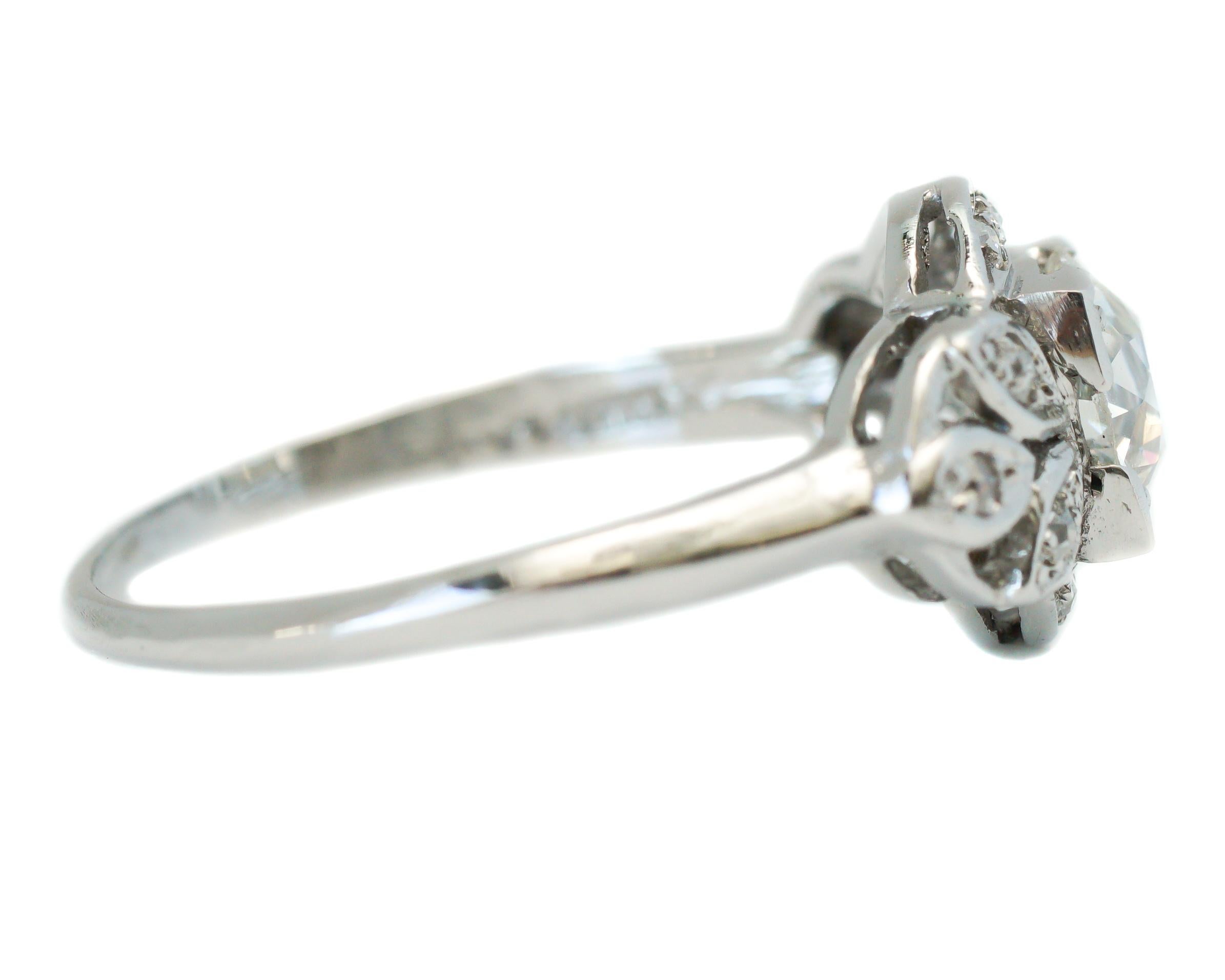 Women's Platinum 0.93 Carat Total Old European Cut Diamond Engagement Ring