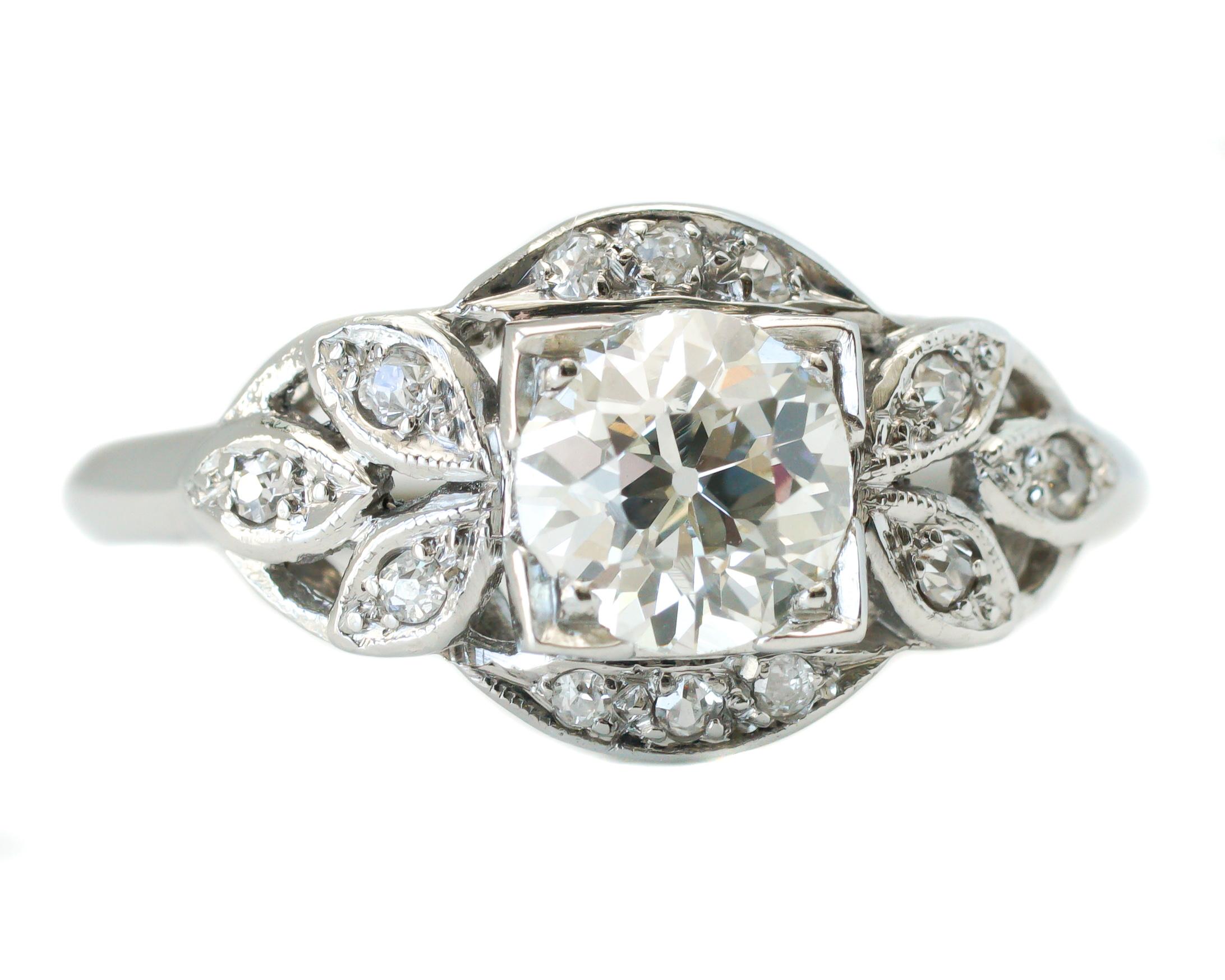 Platinum 0.93 Carat Total Old European Cut Diamond Engagement Ring 1