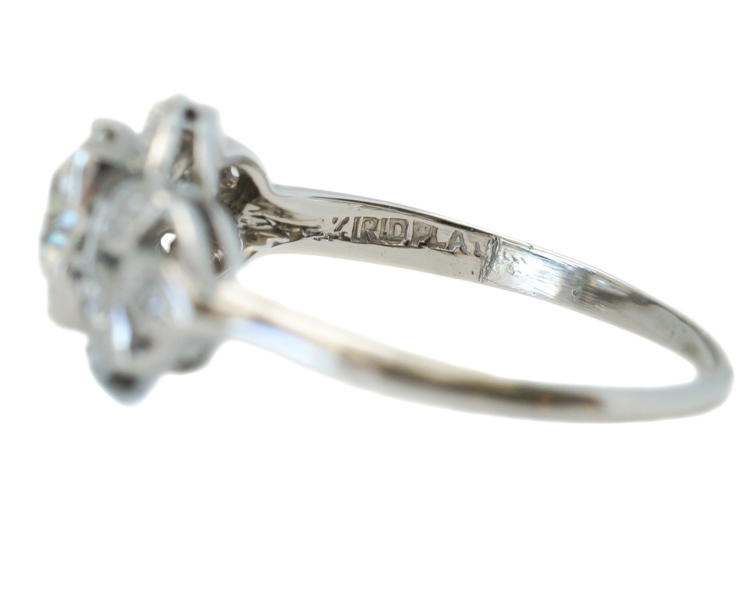 Platinum 0.93 Carat Total Old European Cut Diamond Engagement Ring 3