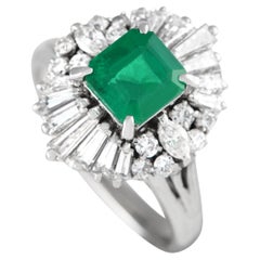 Platinum 0.93ct Diamond and Emerald Ring