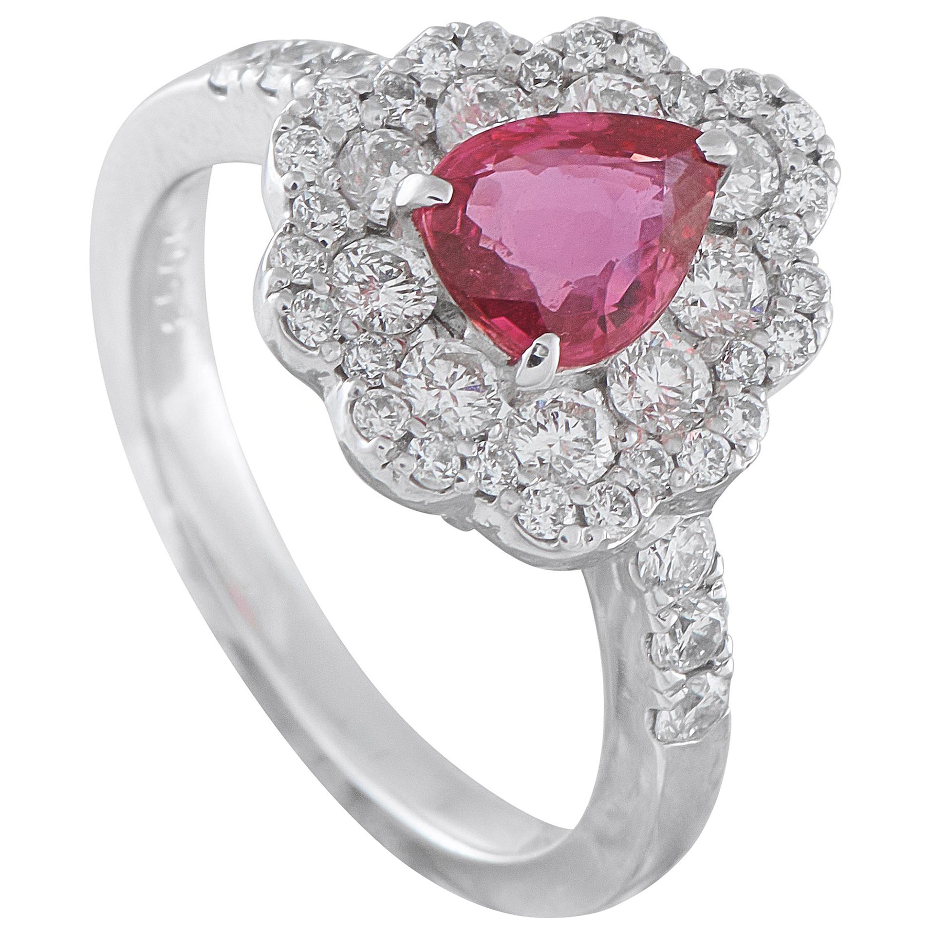 Platinum 0.93ct Diamond and Ruby Ring #5310