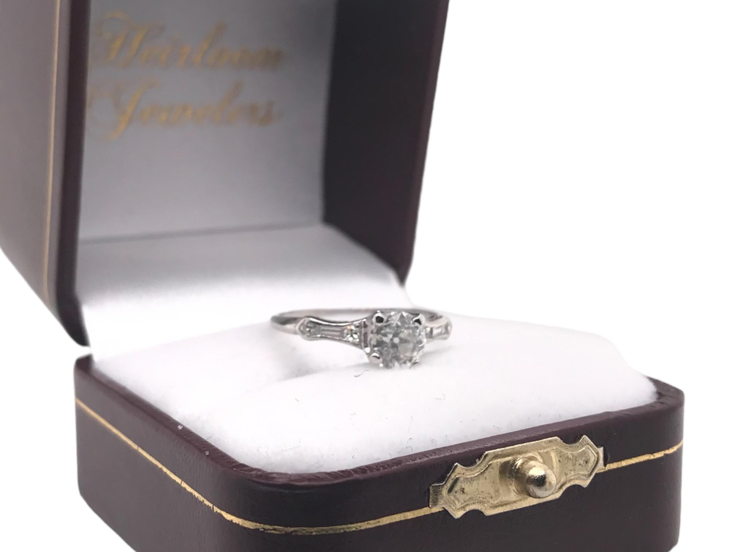 Platinum 0.94 Carat Old European Cut Diamond Engagement Ring For Sale 5