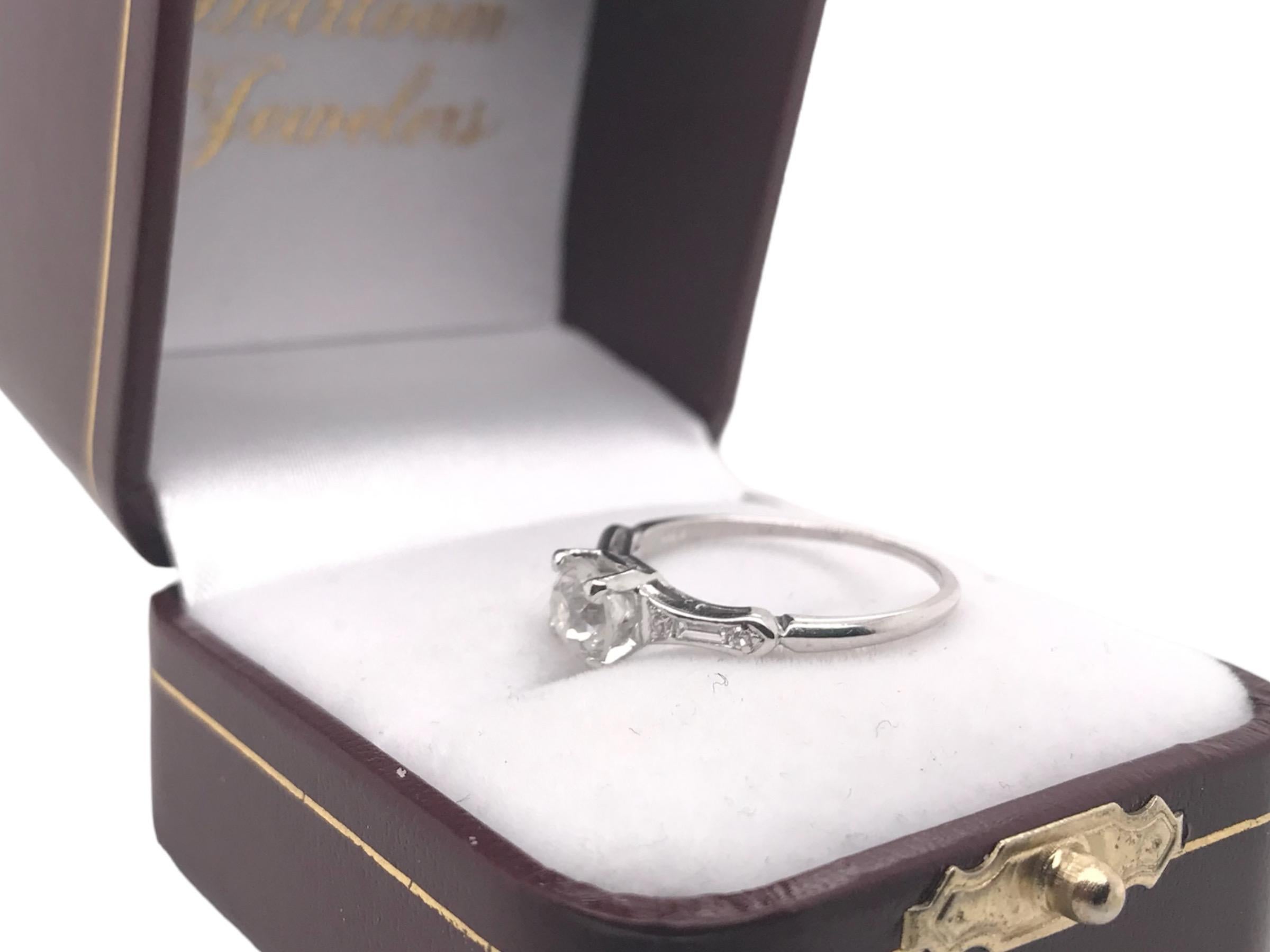 Platinum 0.94 Carat Old European Cut Diamond Engagement Ring For Sale 6