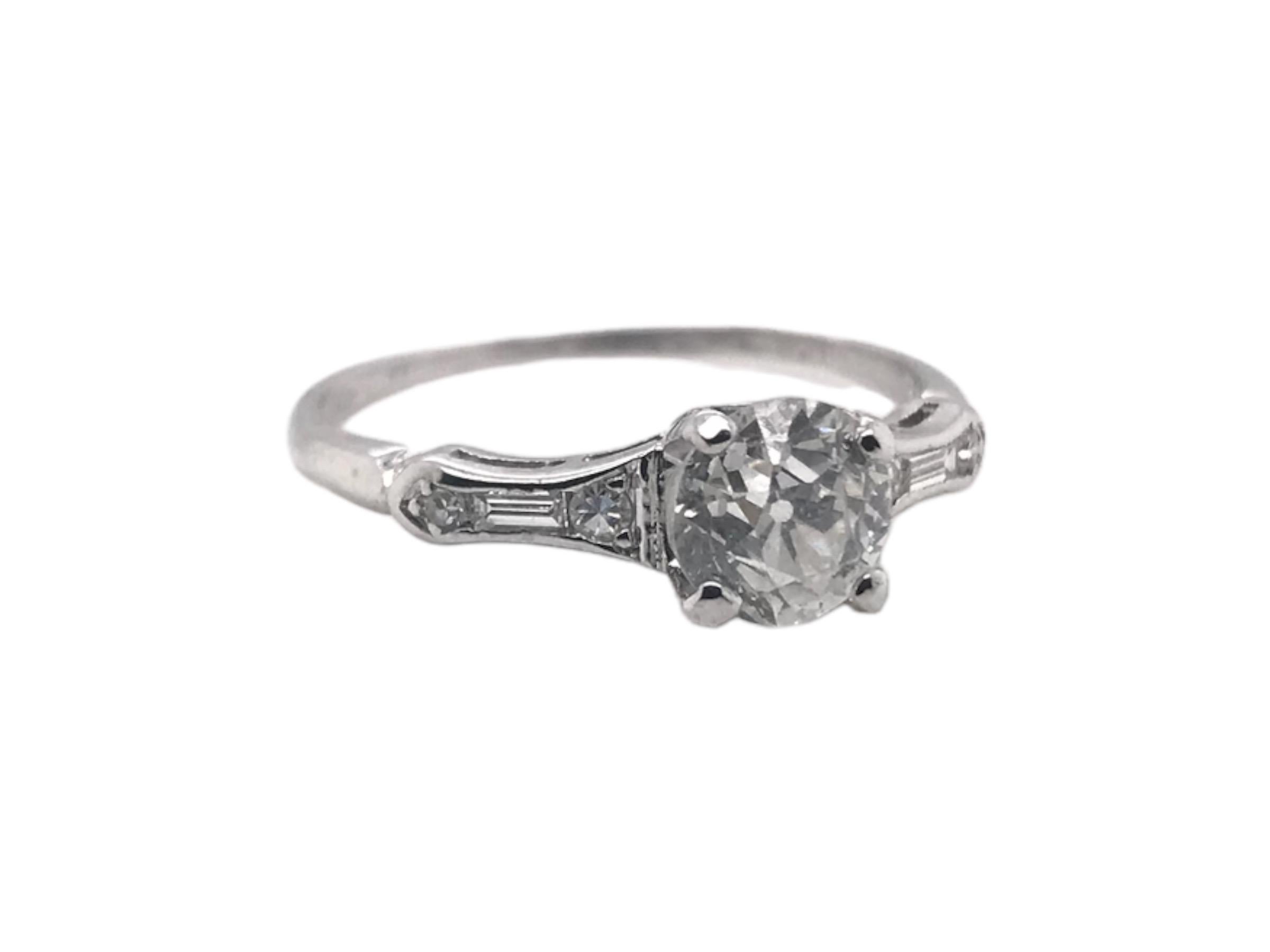 Retro Platinum 0.94 Carat Old European Cut Diamond Engagement Ring For Sale