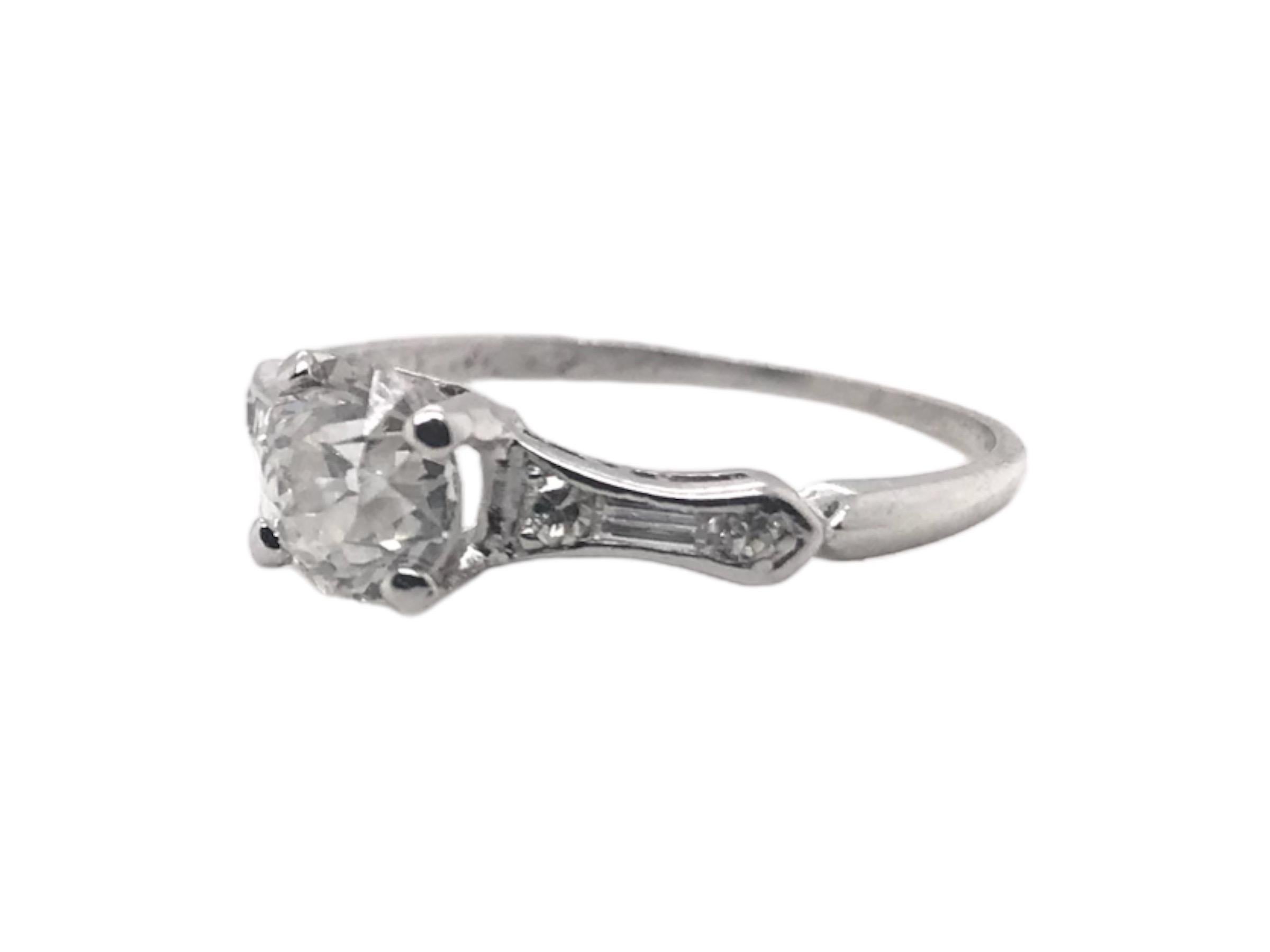 Women's Platinum 0.94 Carat Old European Cut Diamond Engagement Ring For Sale