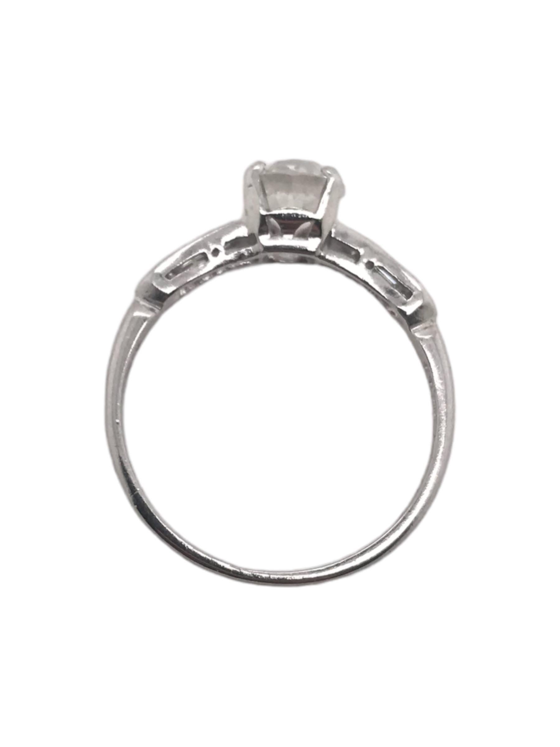 Platinum 0.94 Carat Old European Cut Diamond Engagement Ring For Sale 1