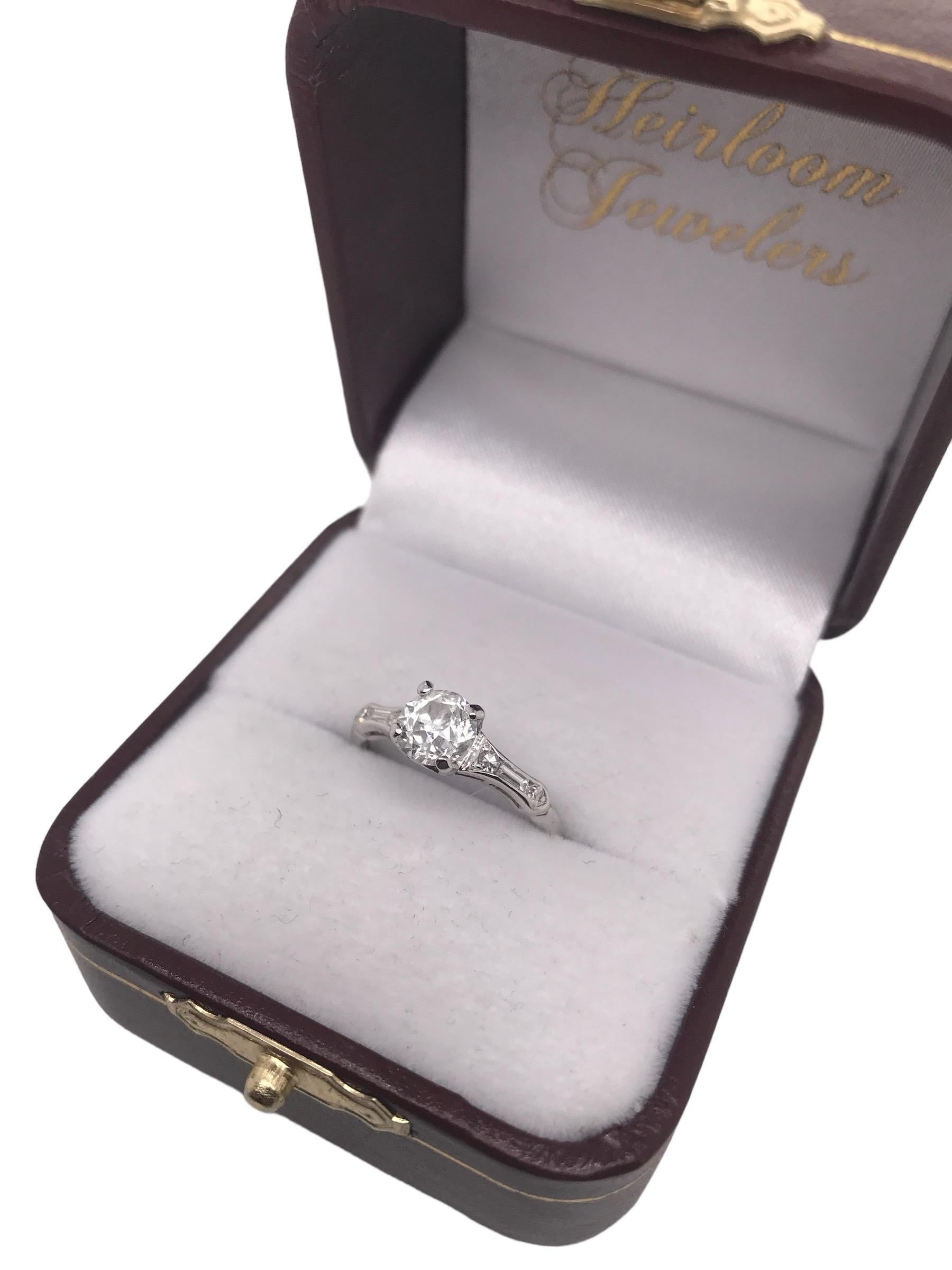 Platinum 0.94 Carat Old European Cut Diamond Engagement Ring For Sale 2