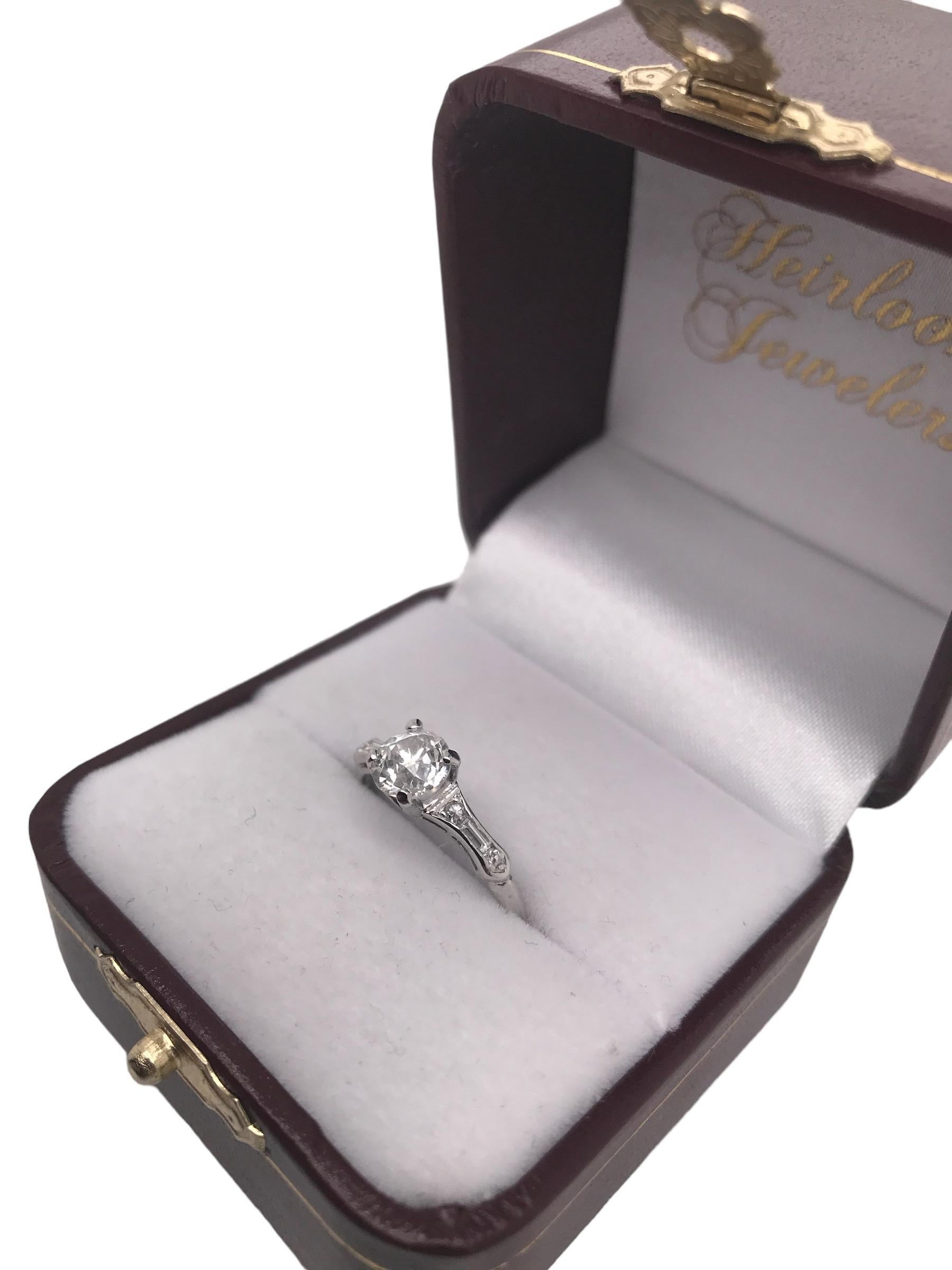 Platinum 0.94 Carat Old European Cut Diamond Engagement Ring For Sale 3