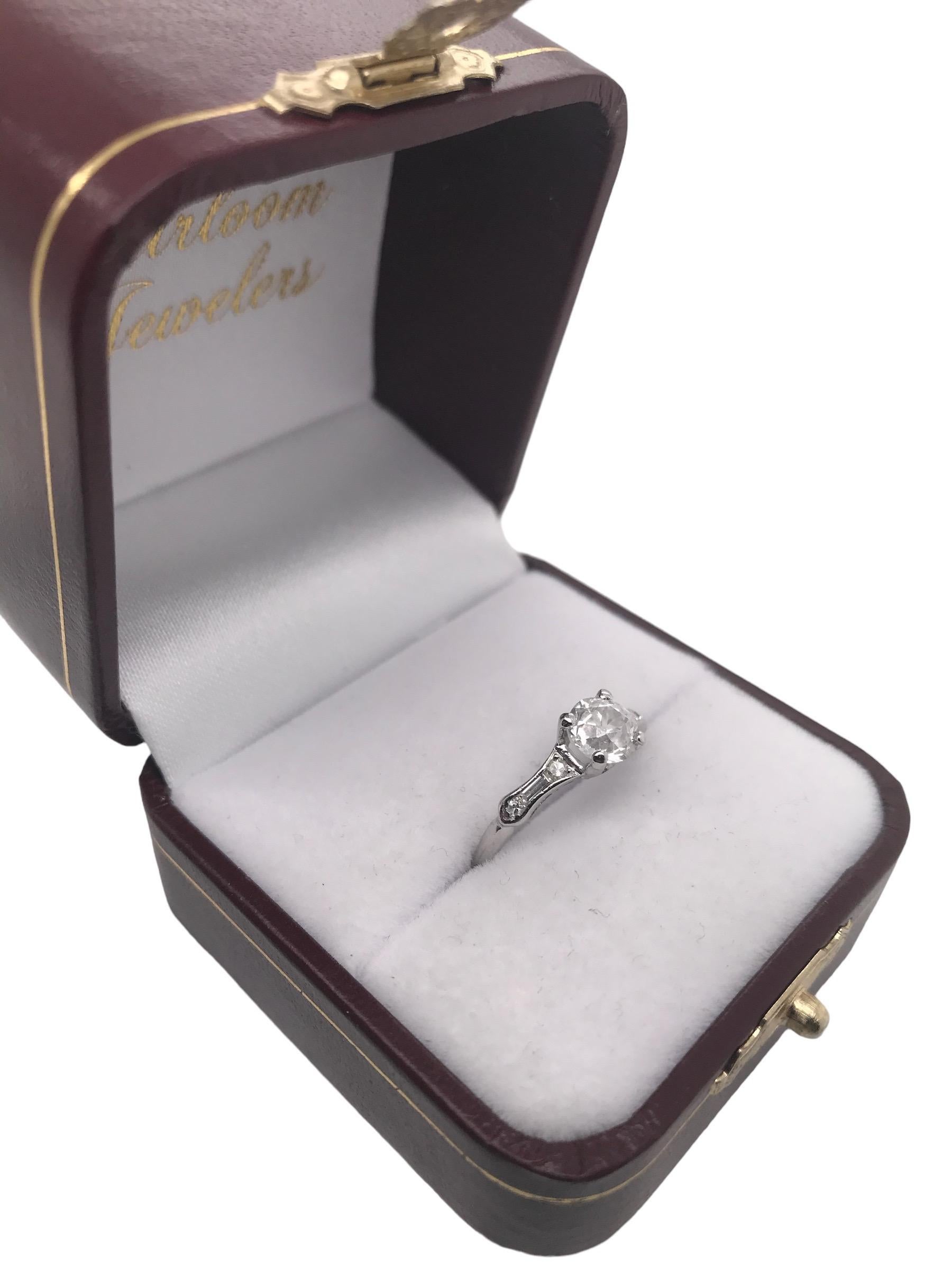 Platinum 0.94 Carat Old European Cut Diamond Engagement Ring For Sale 4