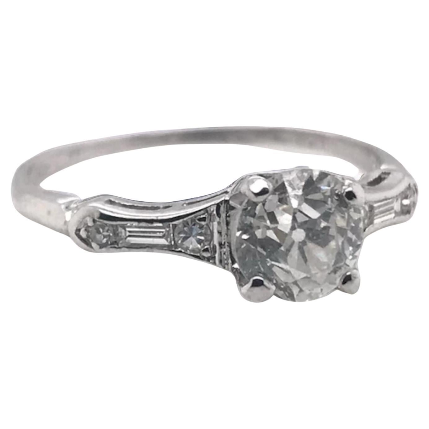 Platinum 0.94 Carat Old European Cut Diamond Engagement Ring For Sale
