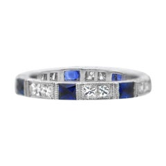 Platinum 0.96 Carat Sapphire 0.79 Carat Diamond Eternity Ring