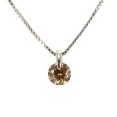 Platinum 0.96ct Round Chocolate Champagne Diamond Solitaire Pendant Necklace