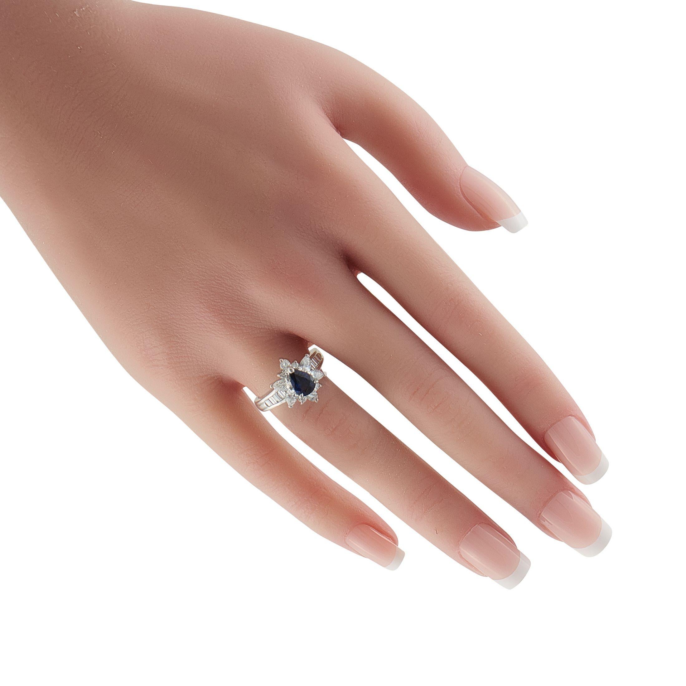 Taille mixte Bague en platine 0,98ct diamant et saphir en vente