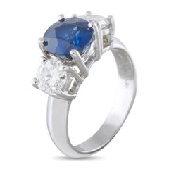 Platin-Ring mit drei Edelsteinen (0,98 Karat Diamant und Saphir) MF44-062526