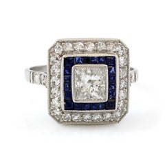 Platinum 1 Carat Diamond and Sapphire Vintage Engagement Ring