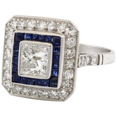 Platinum 1 Carat Diamond and Sapphire Vintage Engagement Ring