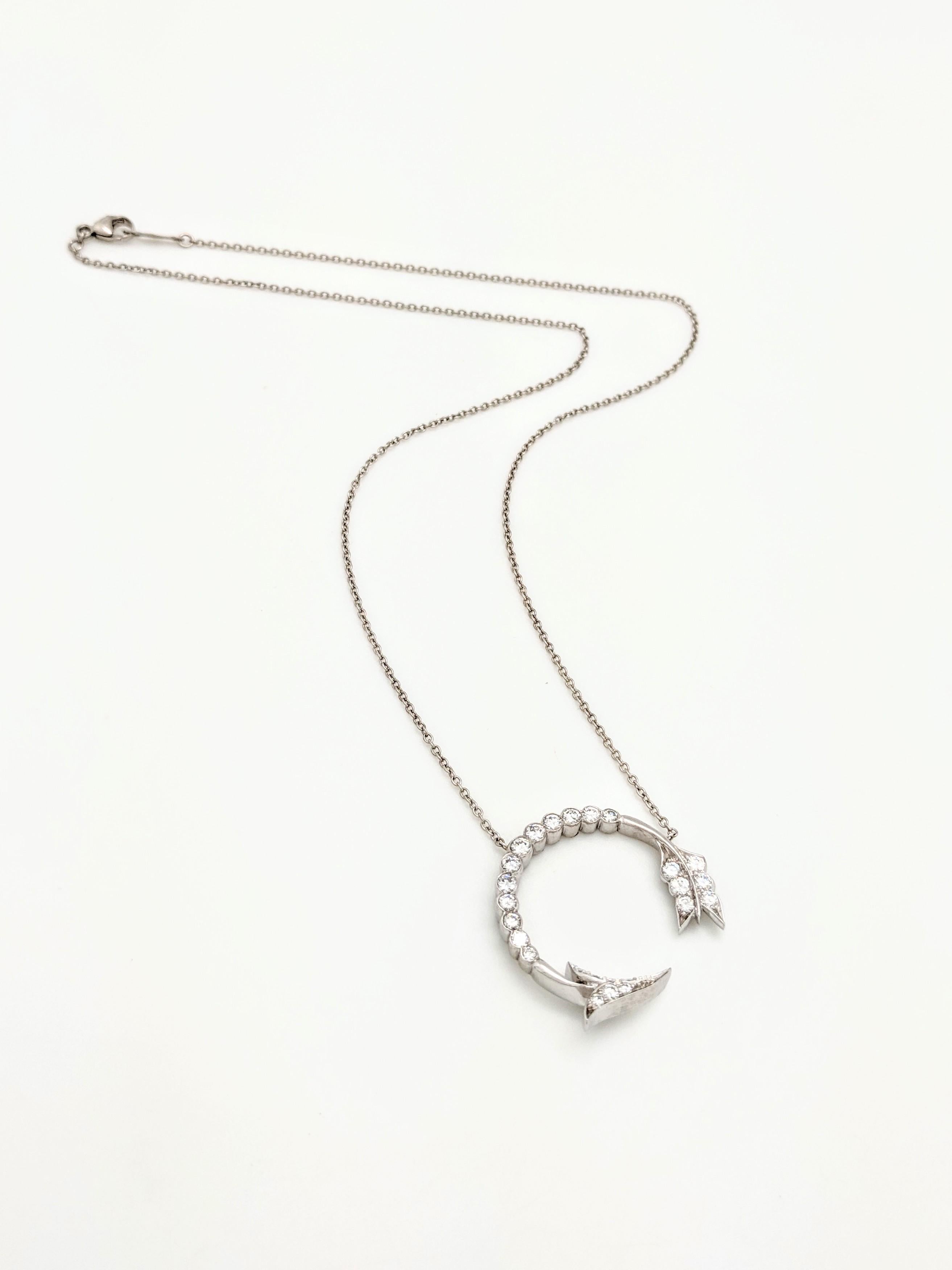 Platinum 1 Carat Diamond Arrow Pendant Necklace SI1/G For Sale 1