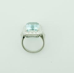 Platinum 10 Carat Aquamarine and Diamond Cocktail Ring