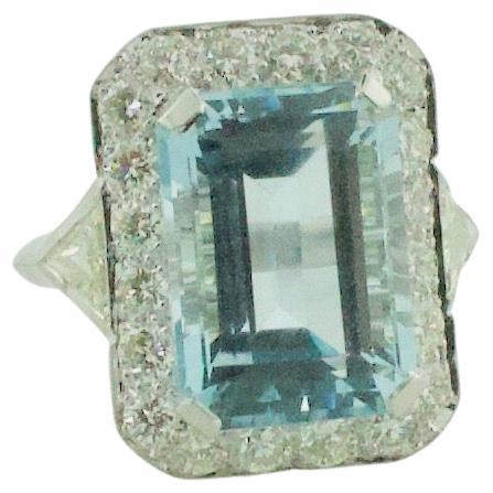 Platinum 10 Carat Aquamarine and Diamond Cocktail Ring For Sale
