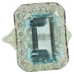 Platinum 10 Carat Aquamarine and Diamond Cocktail Ring