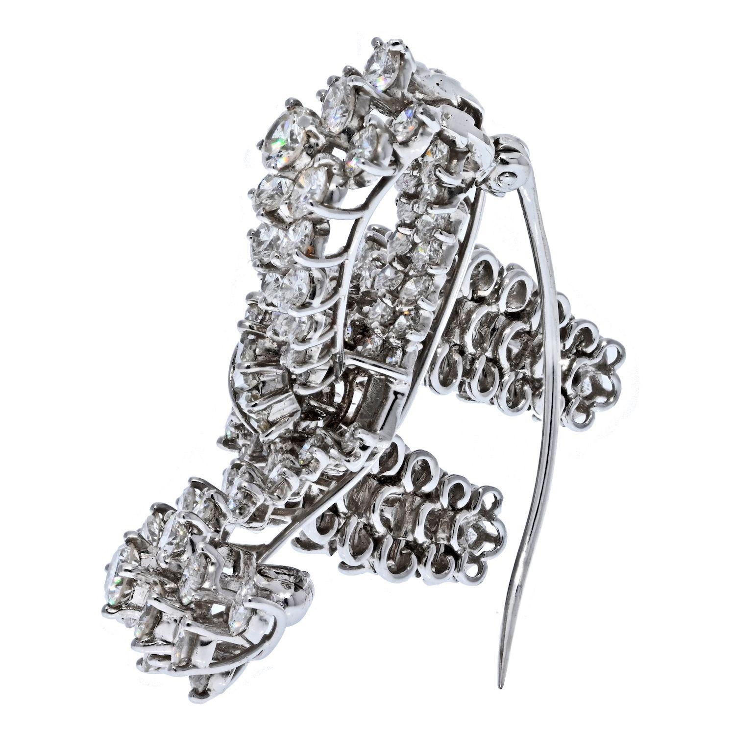 Modern Platinum 10 Carat Diamond Bow Brooch For Sale