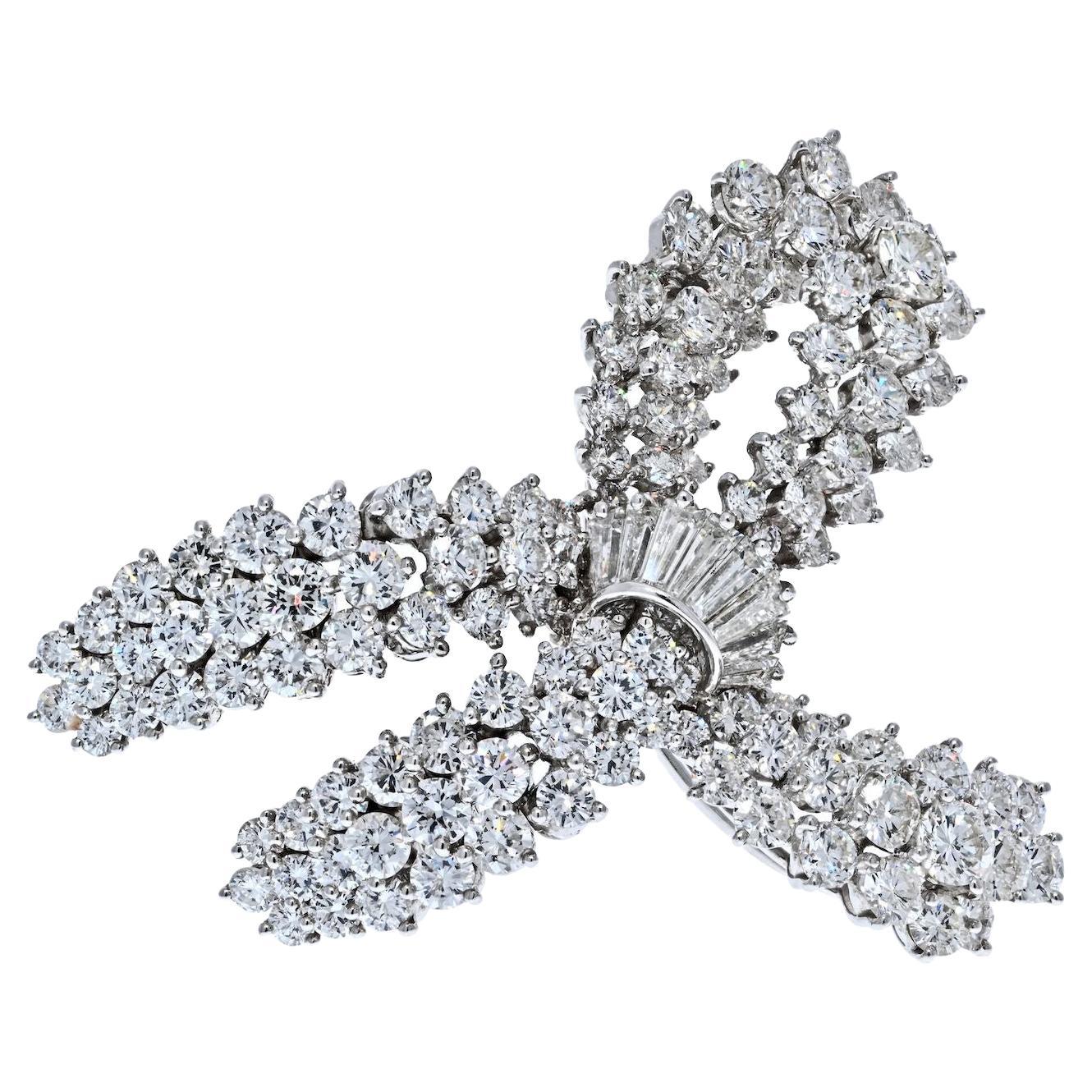 Platinum 10 Carat Diamond Bow Brooch