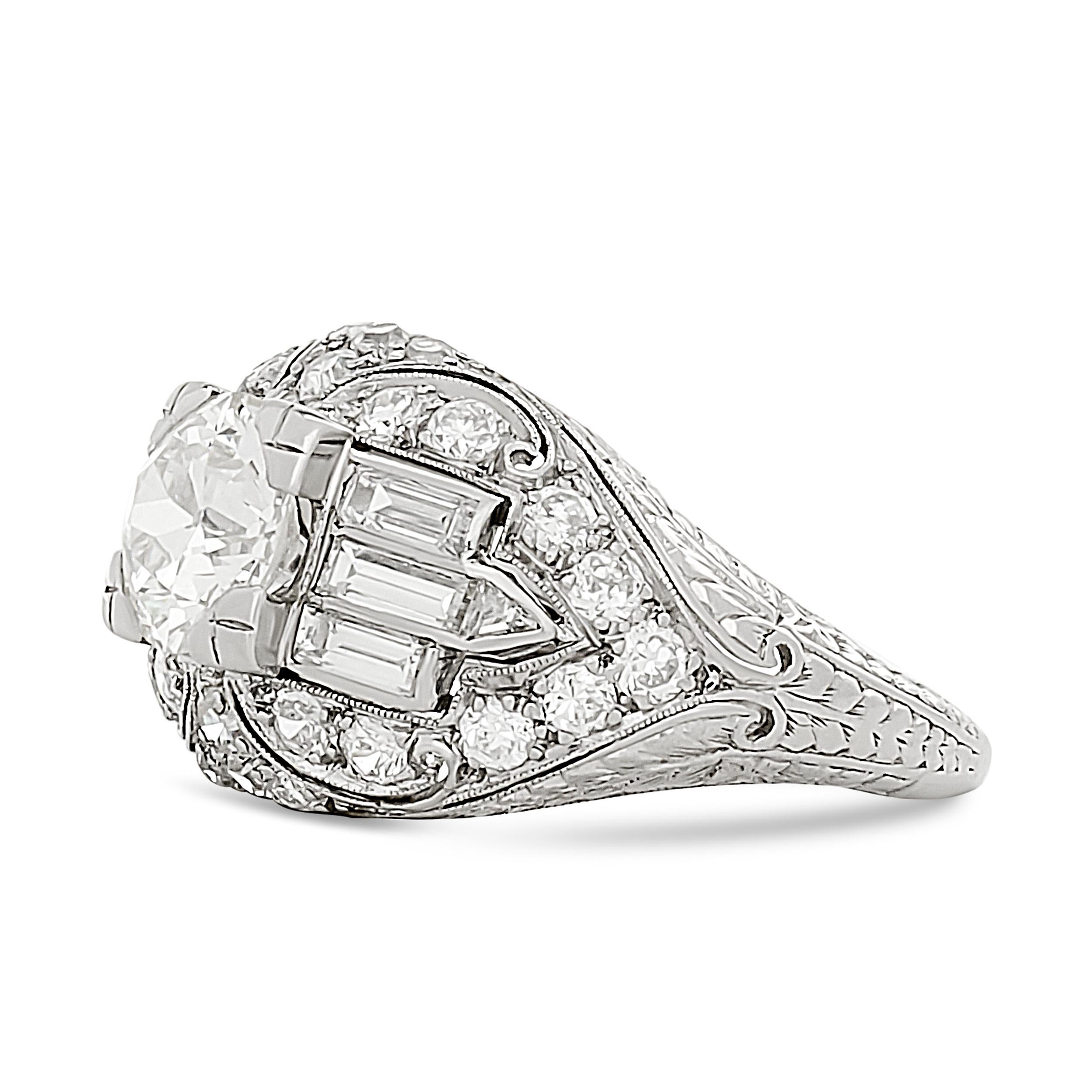 Platin 1,00 Karat Diamant Vintage Verlobungsring mit Nachlass im Zustand „Gut“ im Angebot in Philadelphia, PA