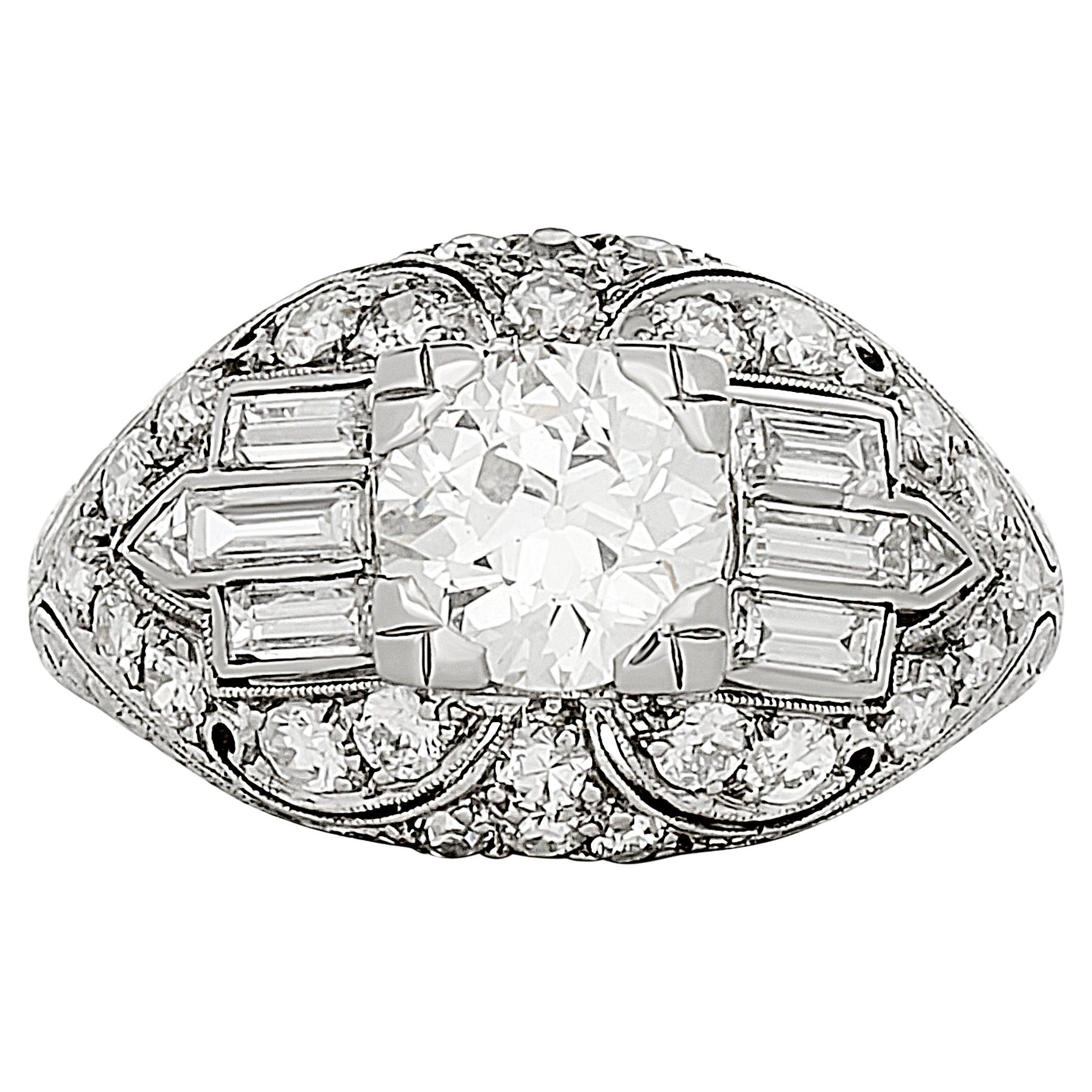 Bague de fiançailles Vintage Estate en platine avec 1,00 carat de diamant