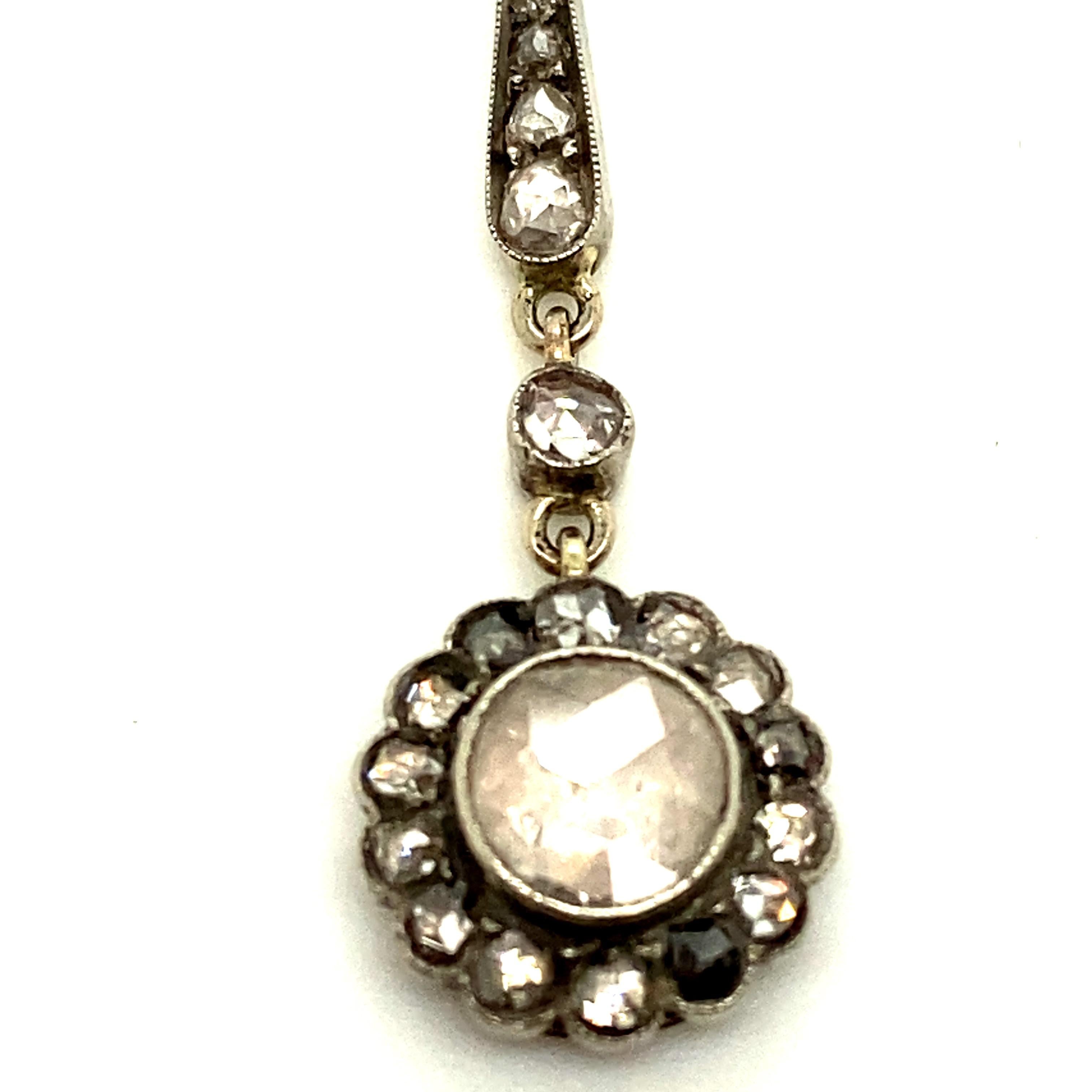 Women's or Men's Platinum 1.00 Carat Foiled Rose Cut Diamond Edwardian Necklace For Sale