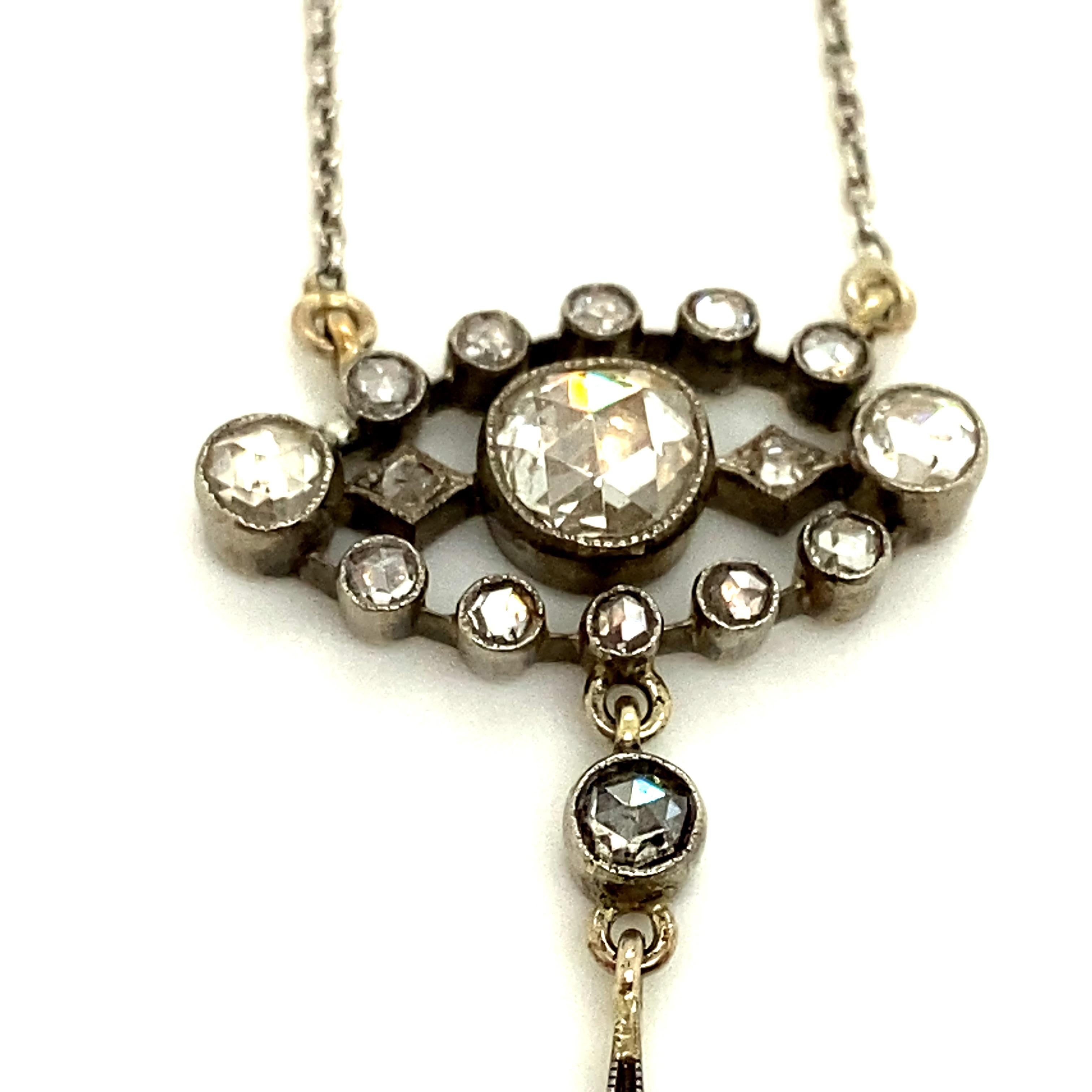 Collier édouardien en platine avec diamants taille rose de 1,00 carat - Chn Unisexe en vente
