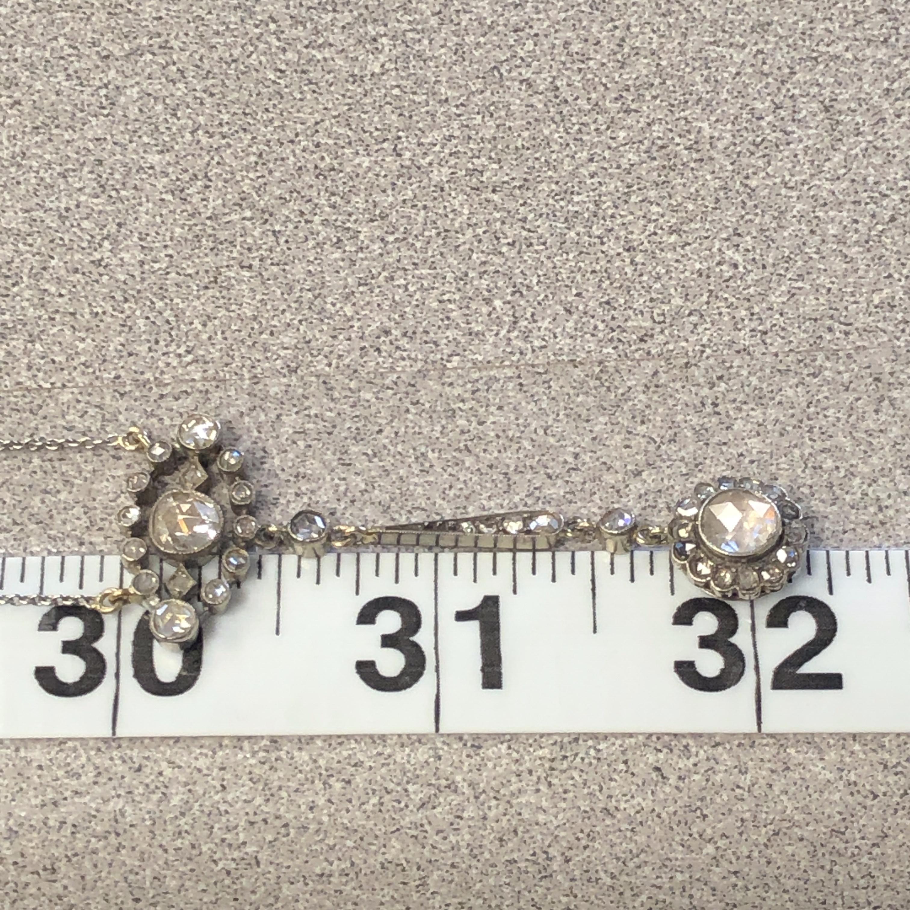 Platinum 1.00 Carat Foiled Rose Cut Diamond Edwardian Necklace For Sale 4