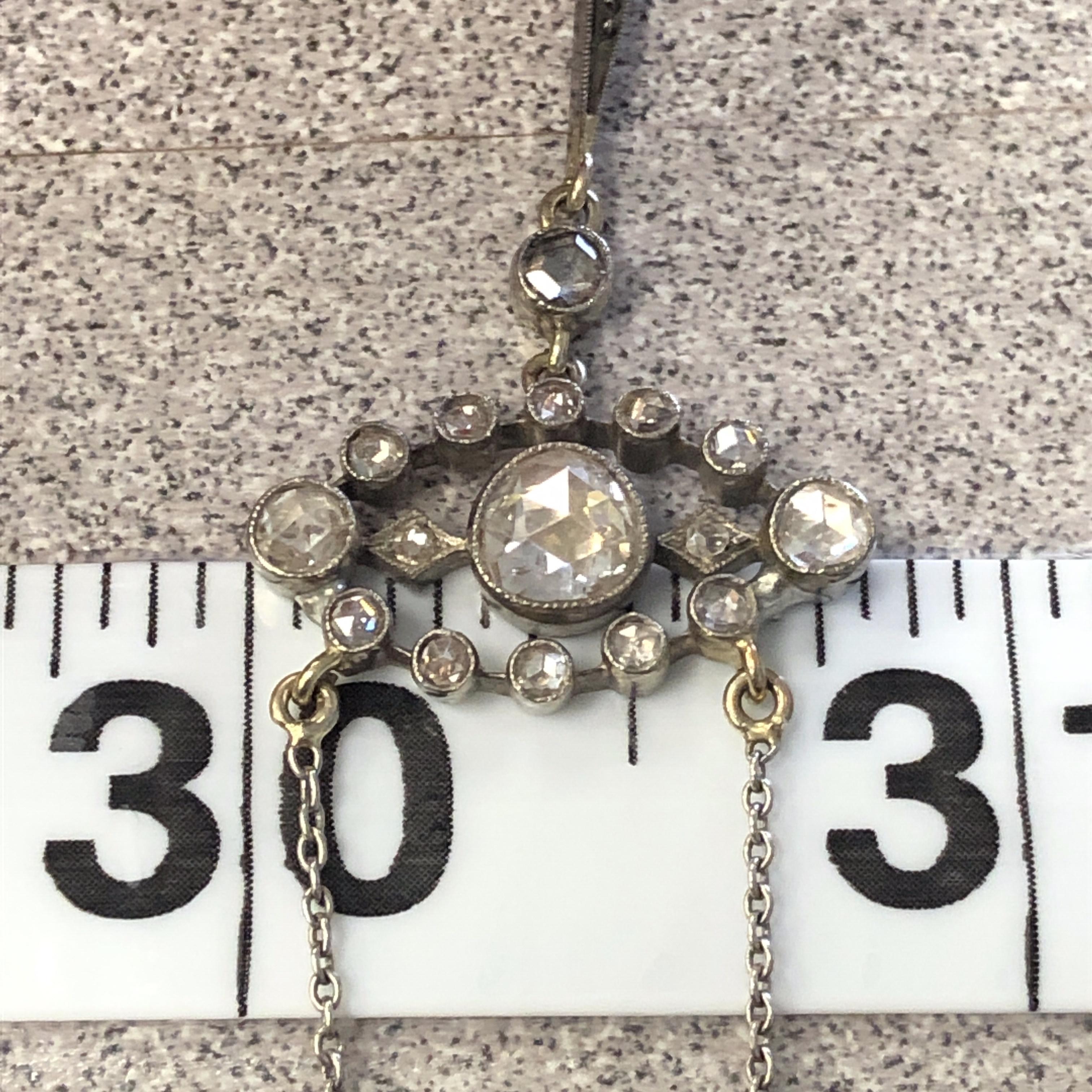 Platinum 1.00 Carat Foiled Rose Cut Diamond Edwardian Necklace For Sale 5