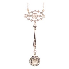 Platinum 1.00 Carat Foiled Rose Cut Diamond Edwardian Necklace