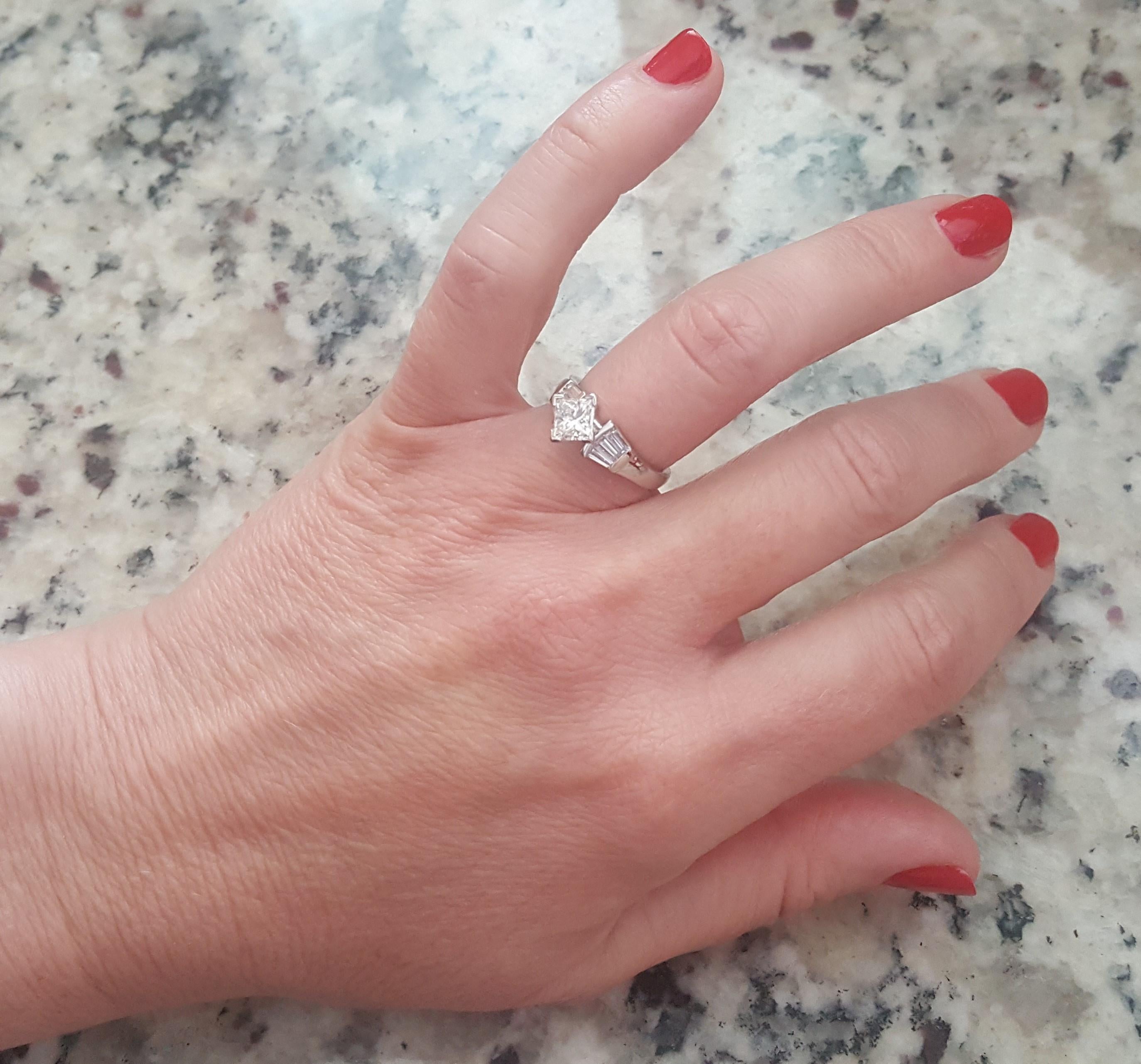 Platinum 1.00 Carat GIA Certified Princess Cut Diamond Ring with Baguette 1