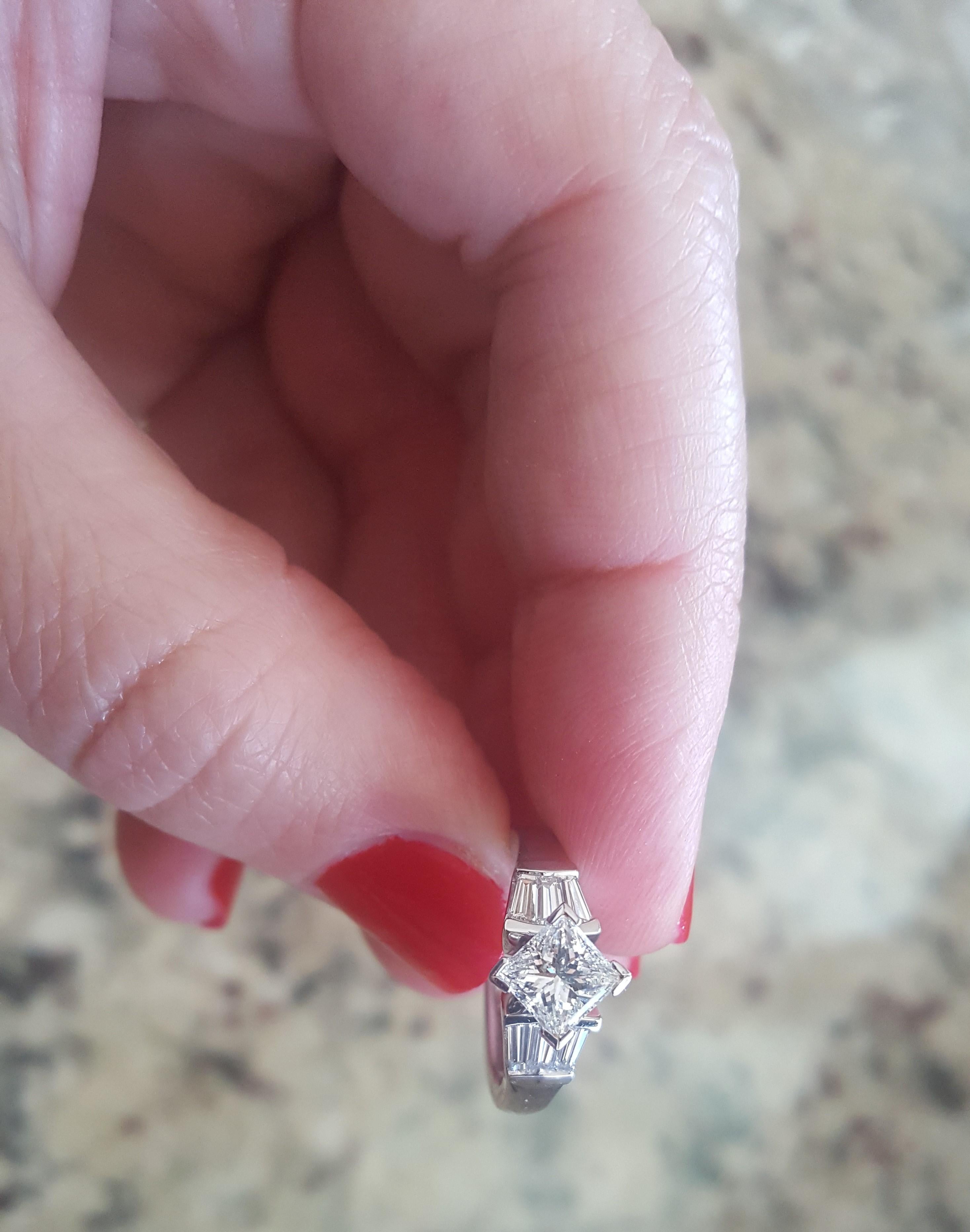 Platinum 1.00 Carat GIA Certified Princess Cut Diamond Ring with Baguette 2