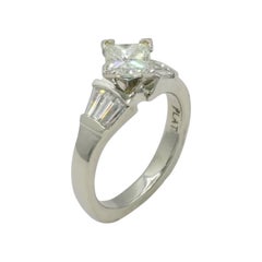 Platinum 1.00 Carat GIA Certified Princess Cut Diamond Ring with Baguette