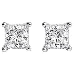 Platinum 1.00 Cttw Princess-cut Diamond Solitaire Stud Earrings
