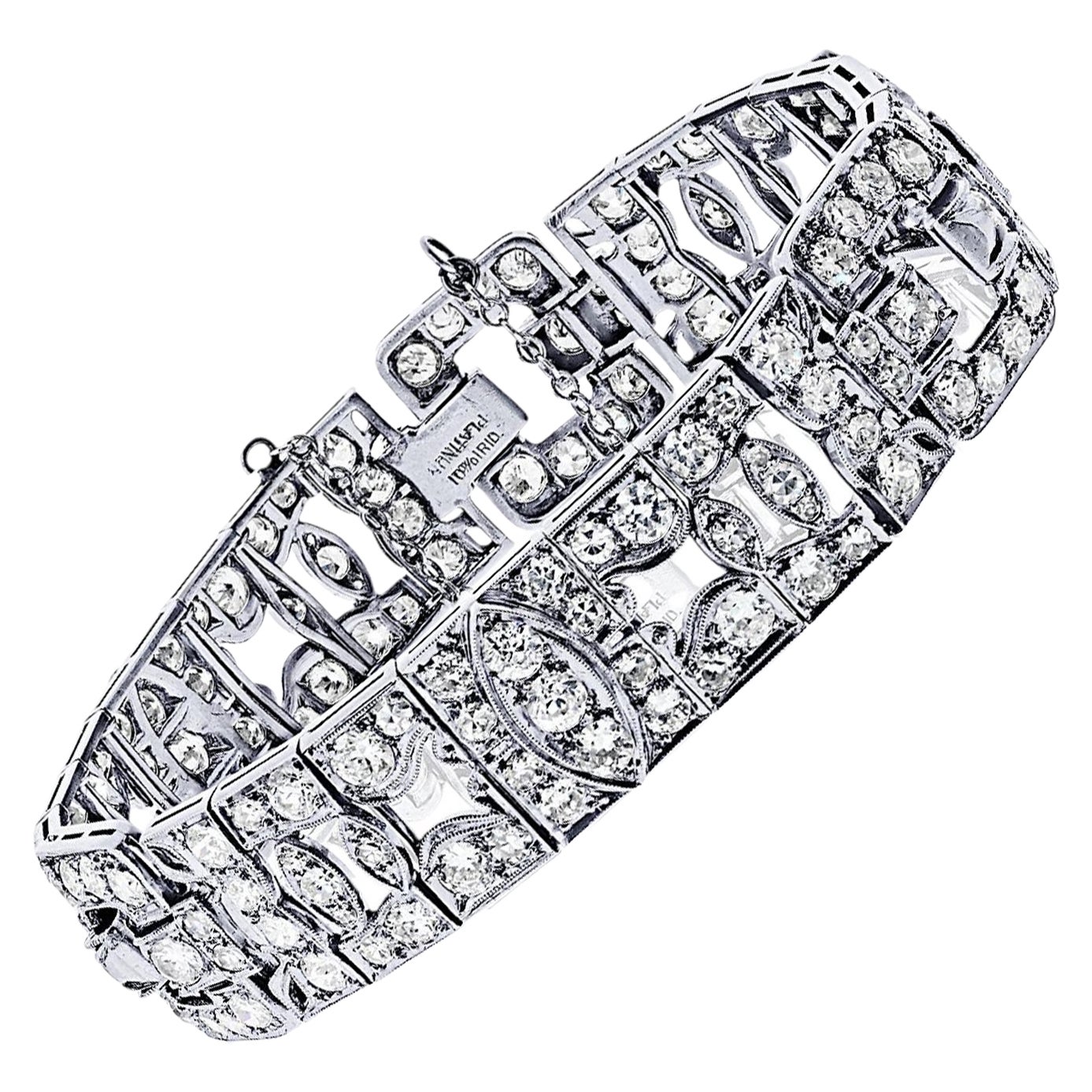 Vintage Platinum Bracelet with 10.00ct Old Cut Diamonds And Milgrain For Sale