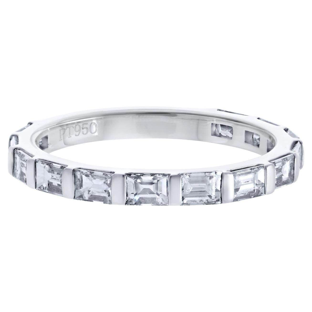 Platinum 1.00cttw Baguette Diamond Bar Set Handmade Eternity Ring