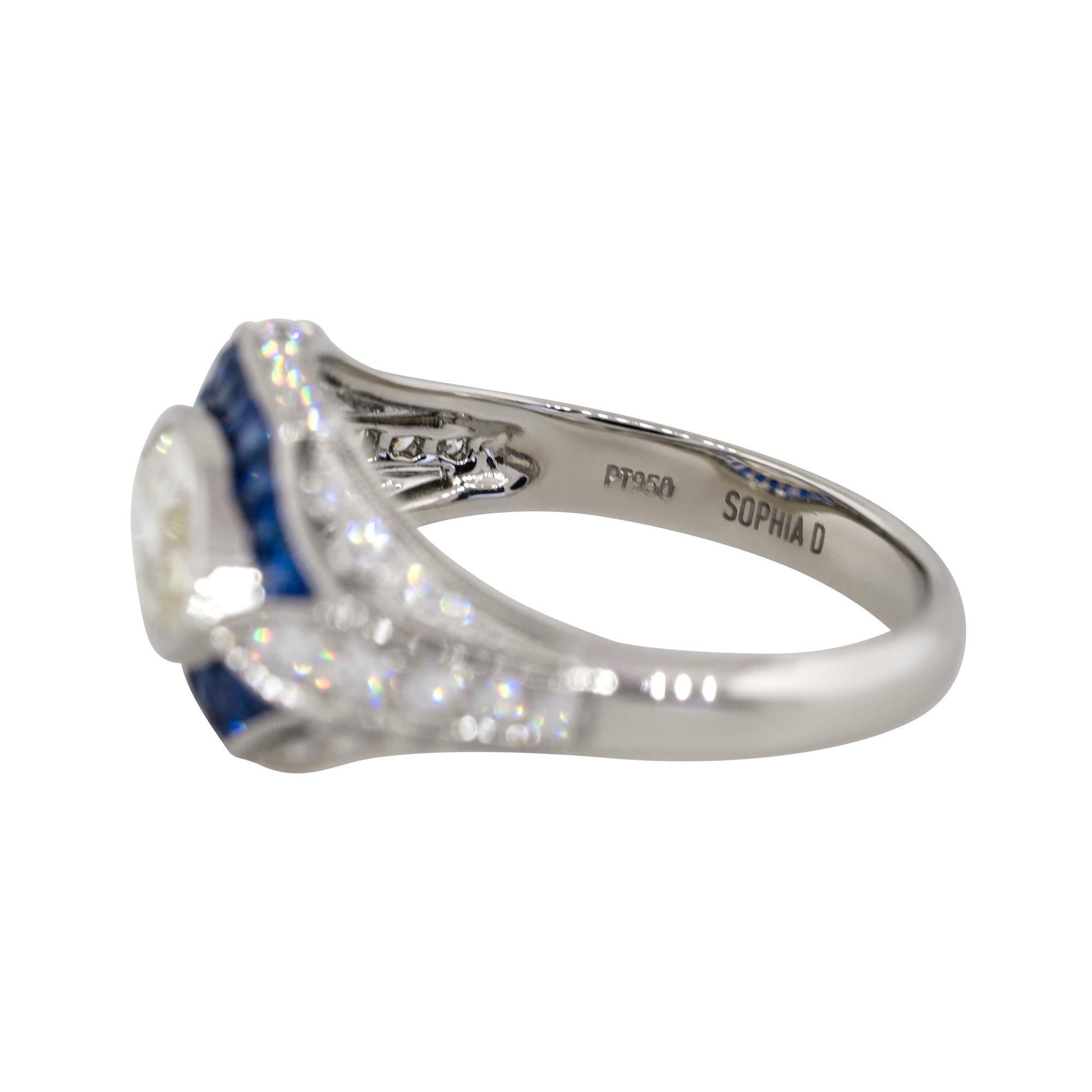 Women's Platinum 1.01 Carat Marquise Diamond Center Sapphire Ring Platinum in Stock For Sale