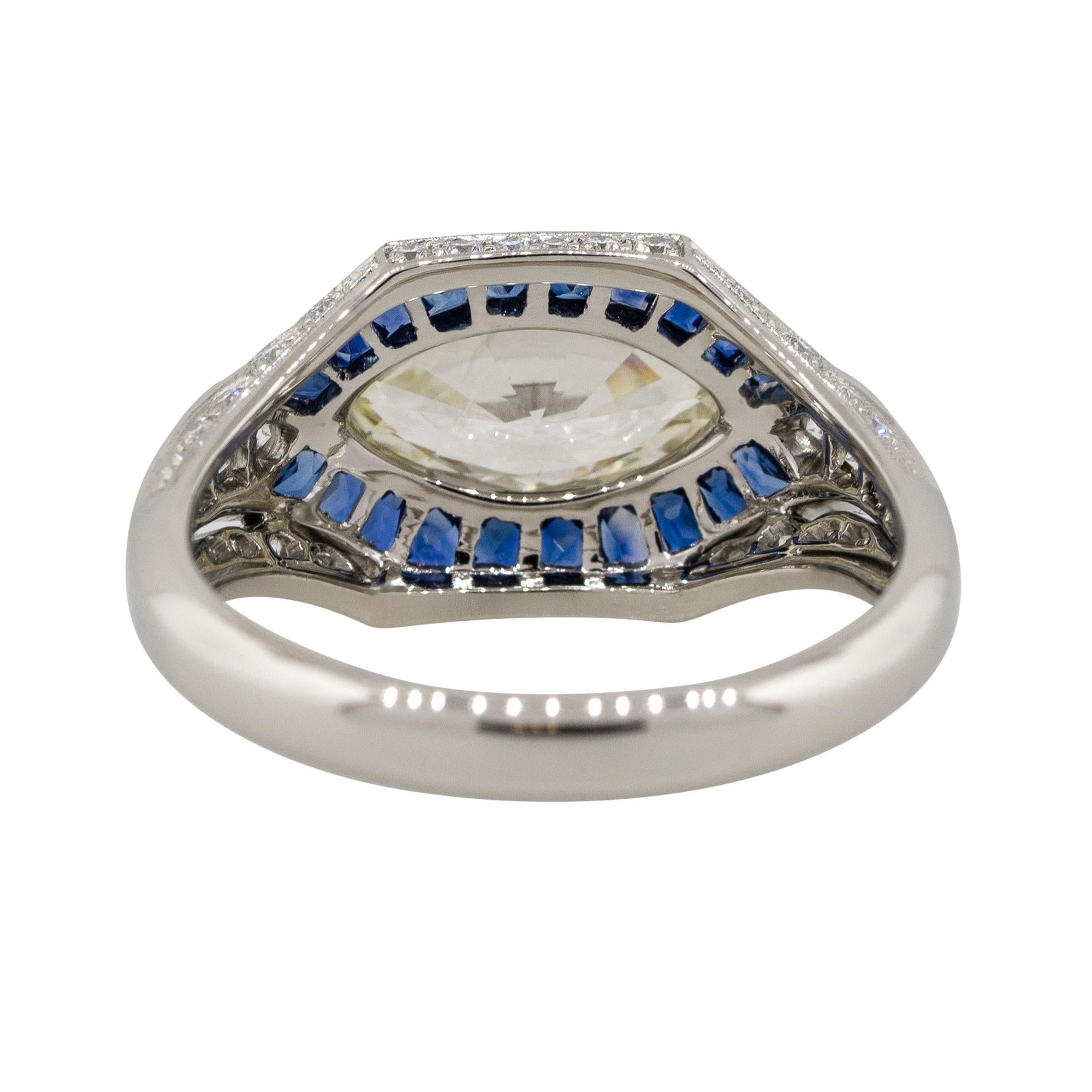 Platinum 1.01 Carat Marquise Diamond Center Sapphire Ring Platinum in Stock For Sale 1