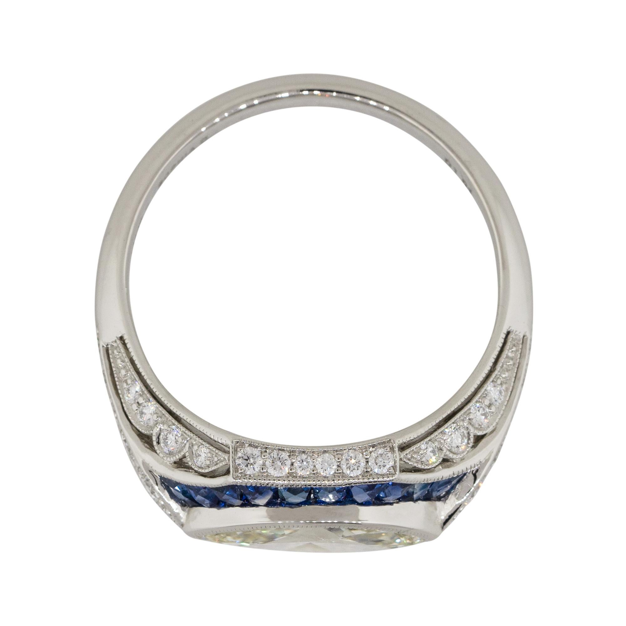 Platinum 1.01 Carat Marquise Diamond Center Sapphire Ring Platinum in Stock For Sale 2